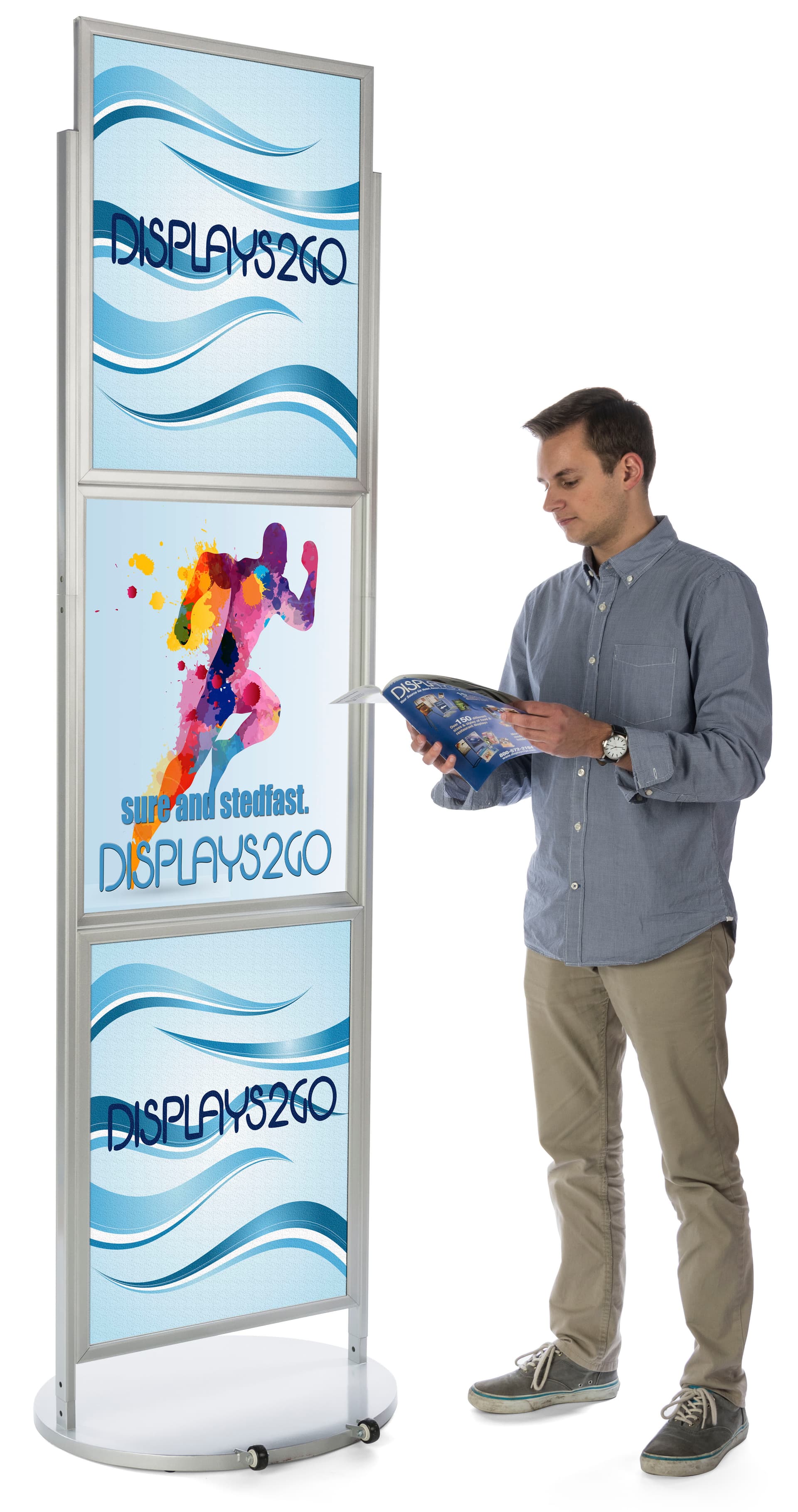 Silver Triple 22 x 28 Mobile Graphic Stand, 7.5' Tall