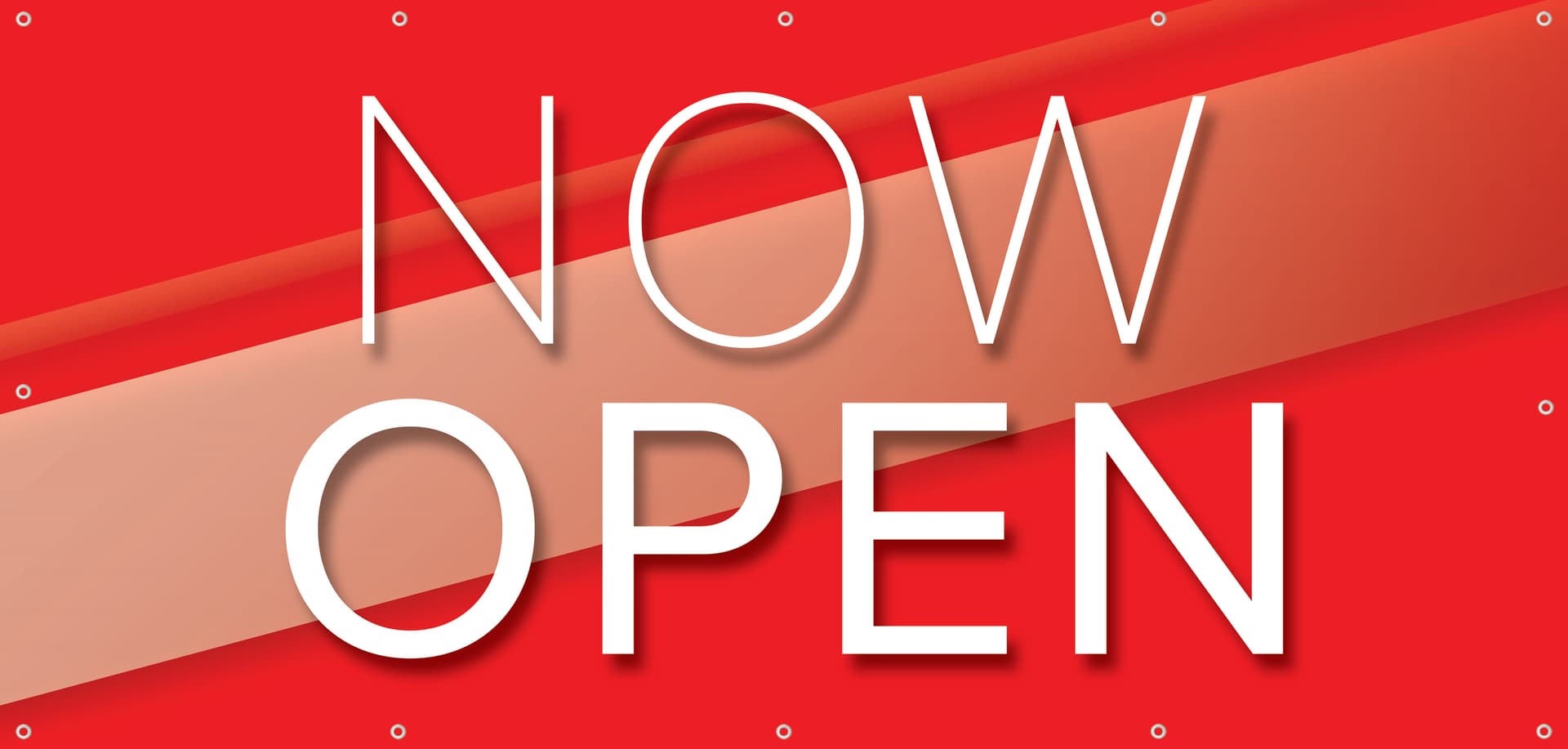 Now open banner with 10 metal grommets