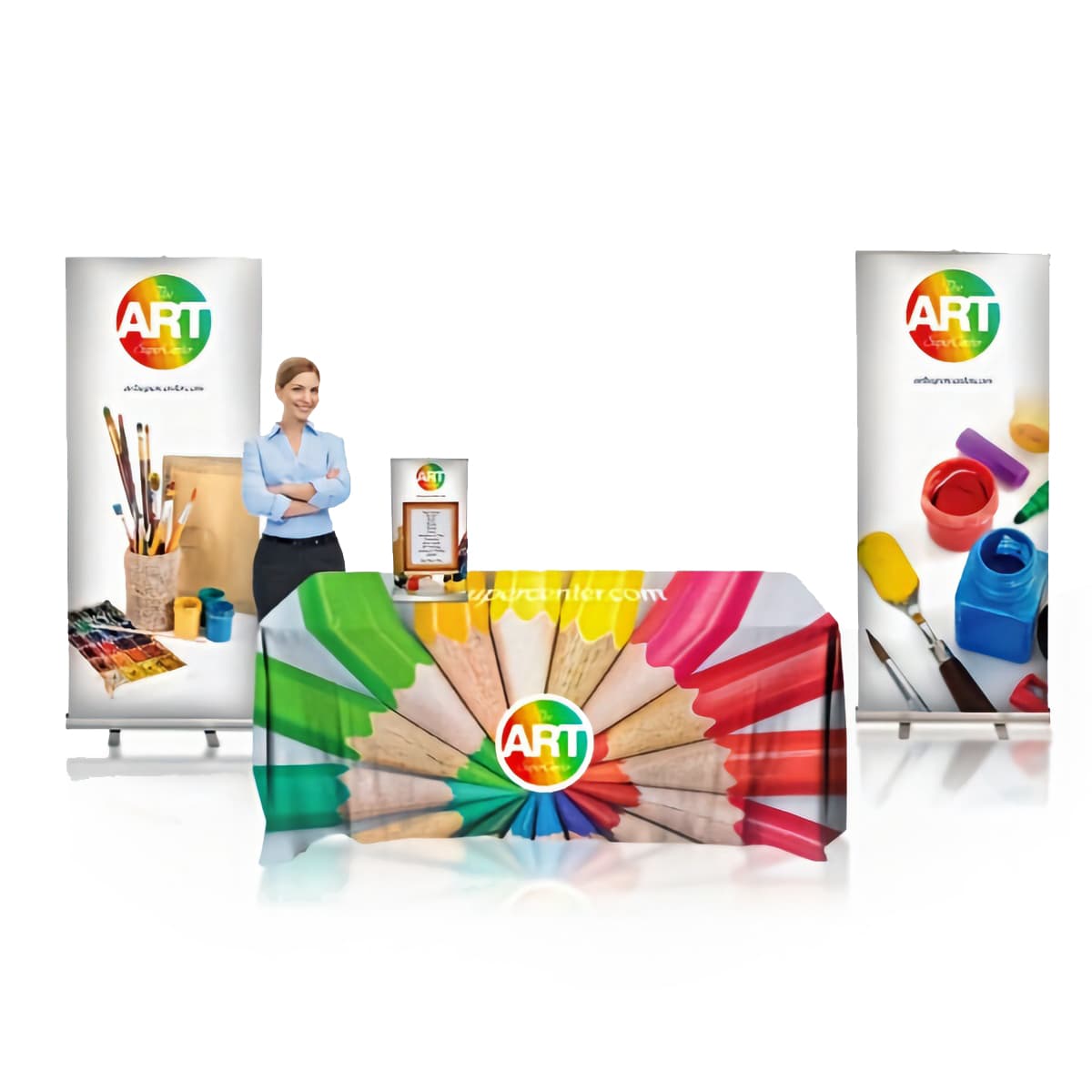 Budget 4-piece trade show package with 6 inch table throw 