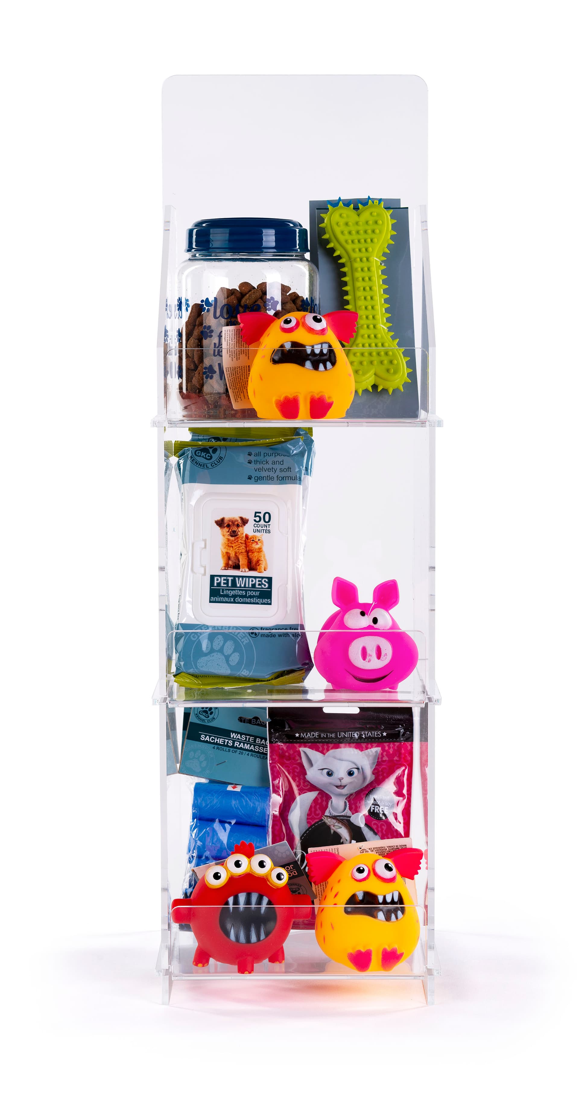 Folding acrylic 3 tier retail display case plenty of room for promotional  items