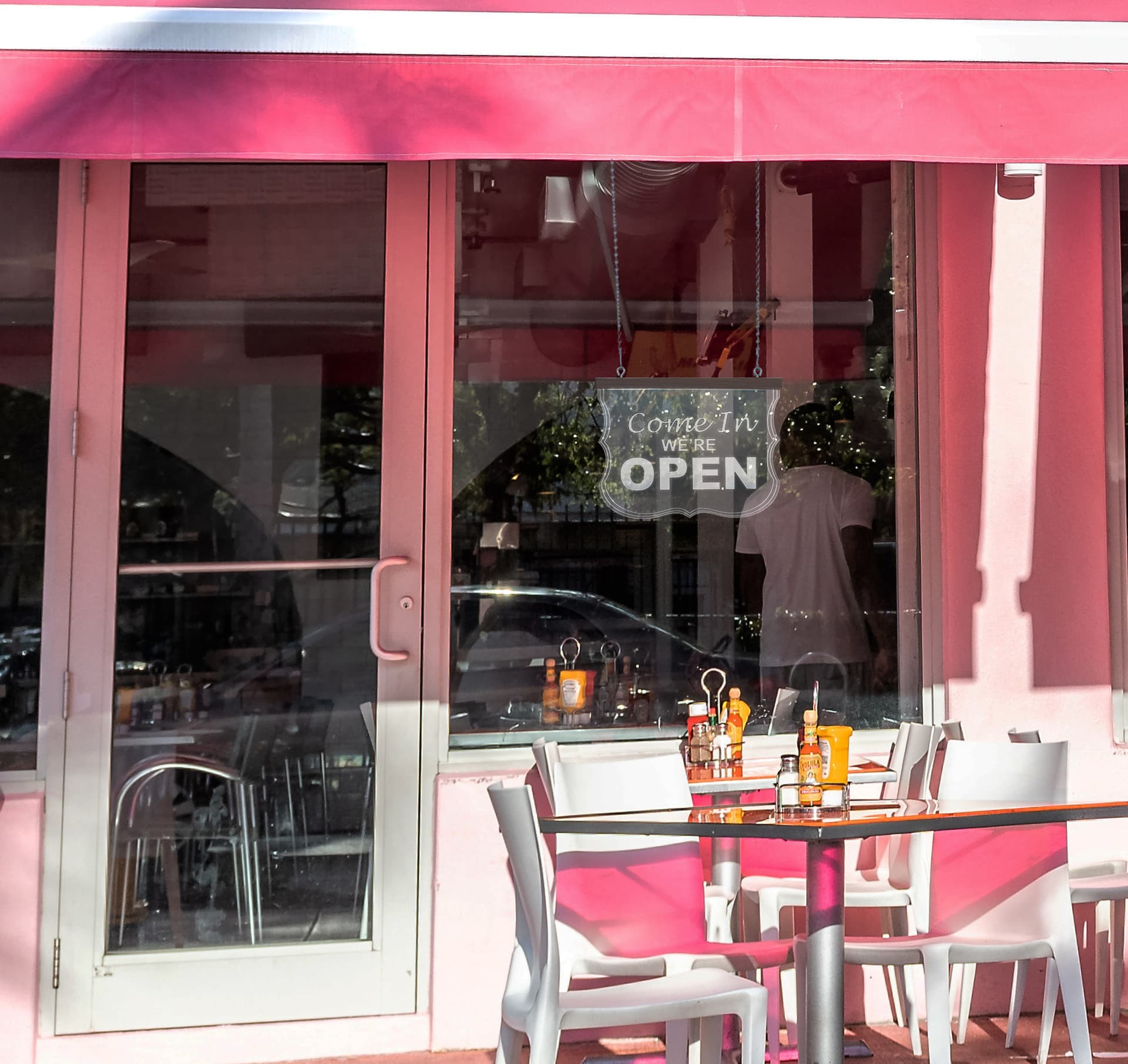 Edge lit open signage with hanging hardware