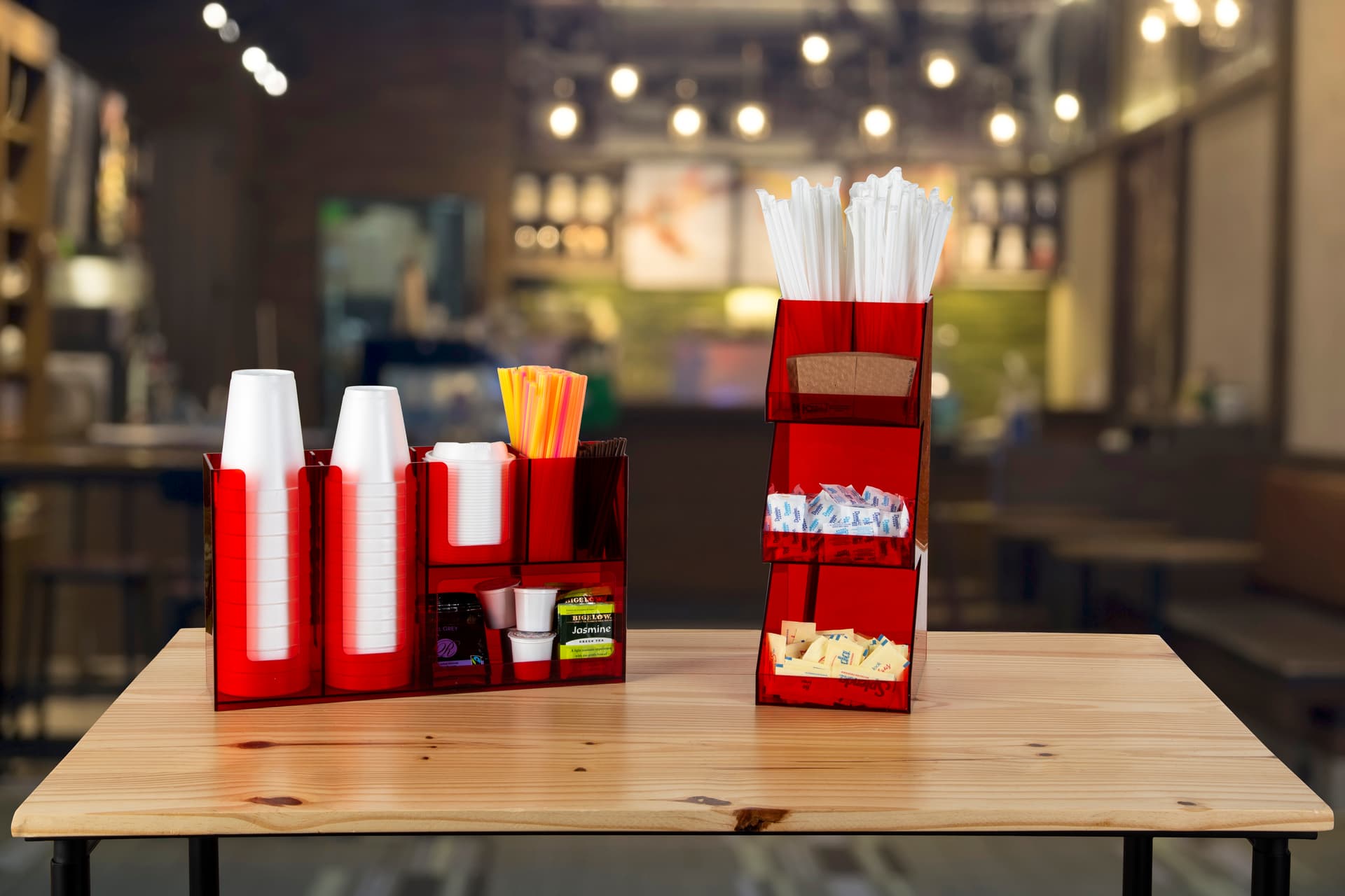 Self serve coffee bar condiment organizer for commercial use