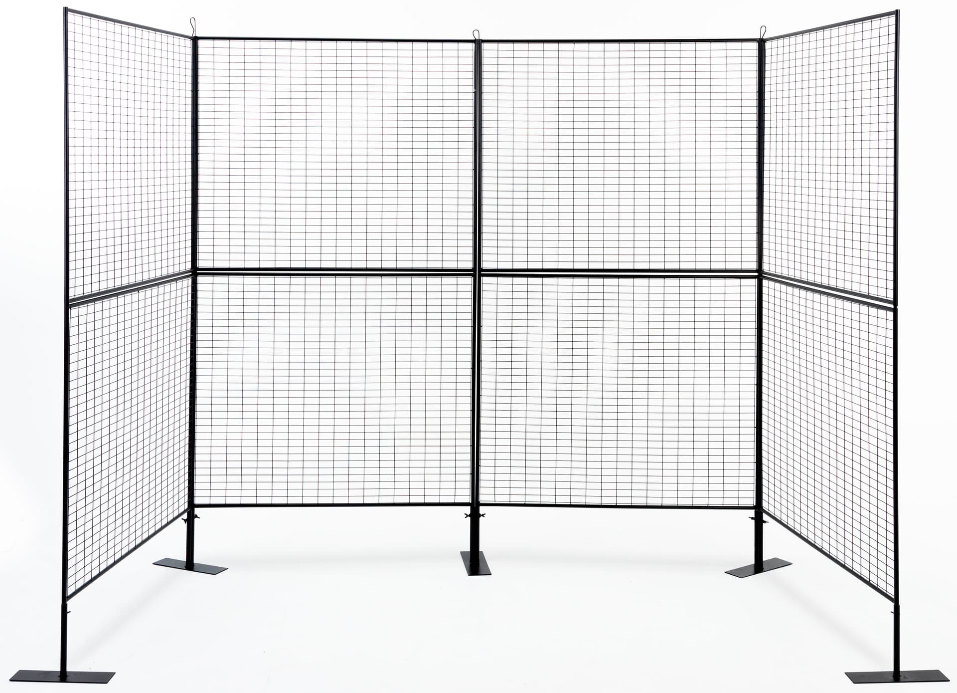 Four section matte black art fair wire display wall