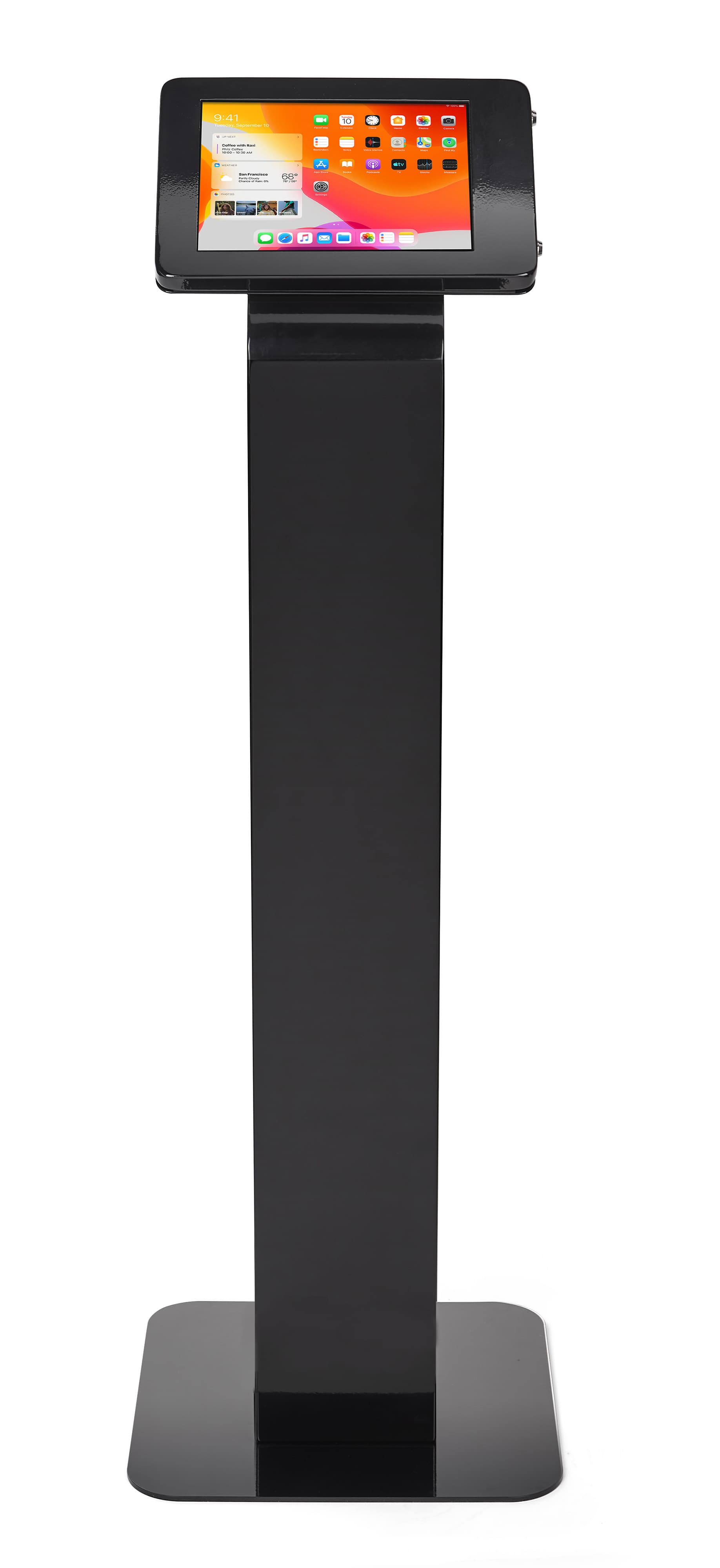 This secure tablet floor stand with an aluminum base