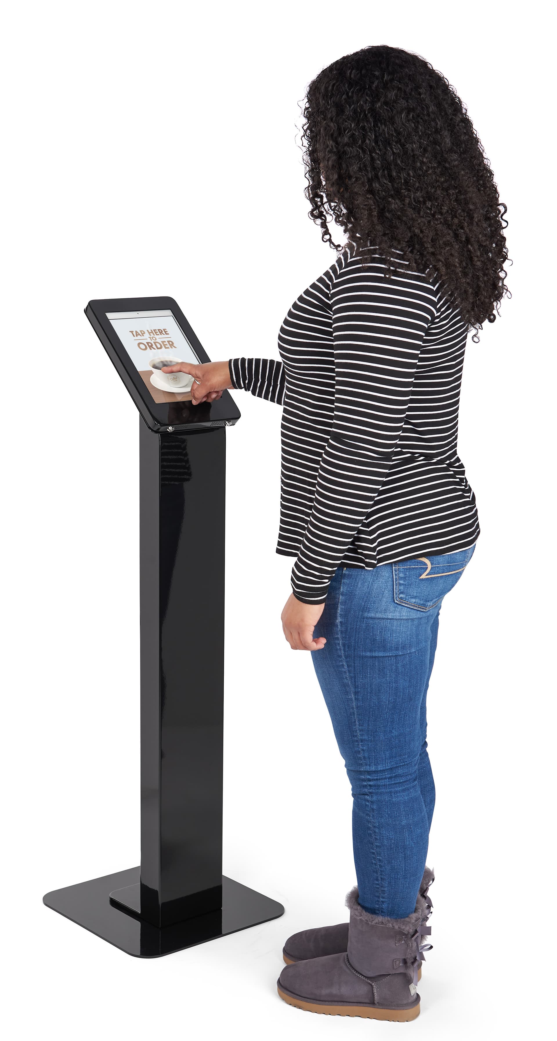 This secure tablet floor stand with a display for iPad 10.2