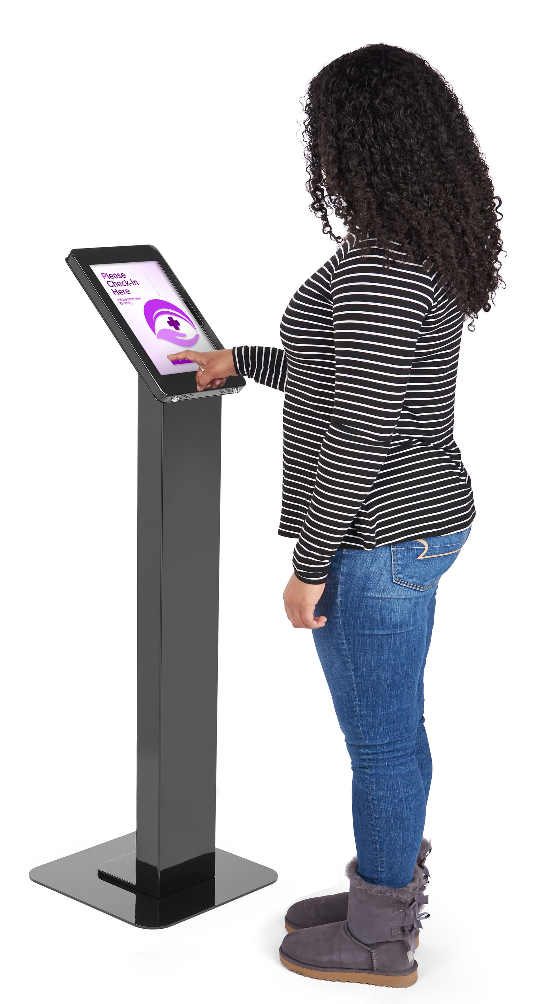 This tablet kiosk enclosure is an interactive display stand