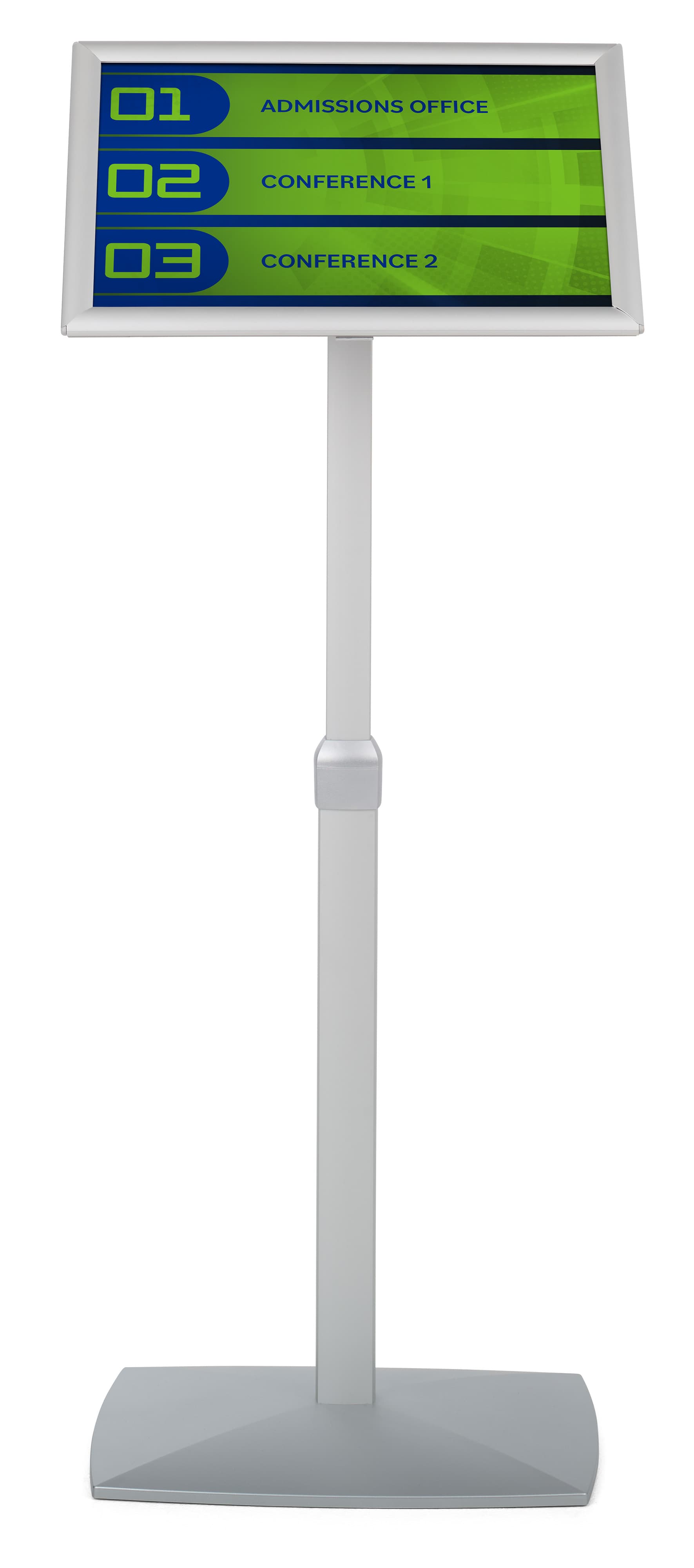 Adjustable sign holder with portrait and landscape orientation