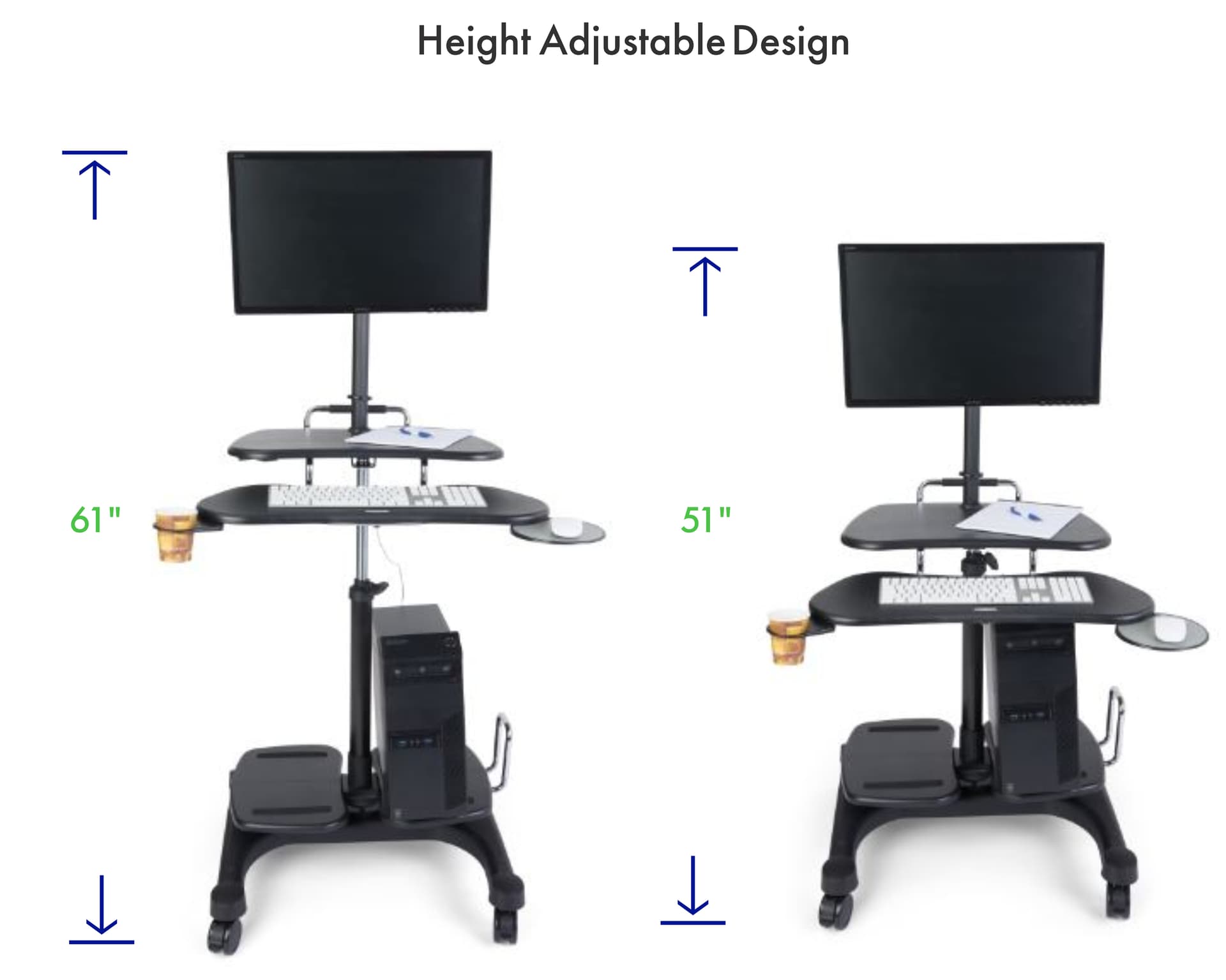 Mobile workstation desk height adjustable design