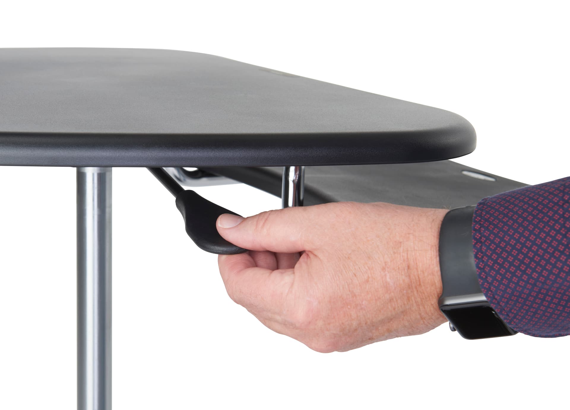 Mobile workstation desk with gas spring lever 
