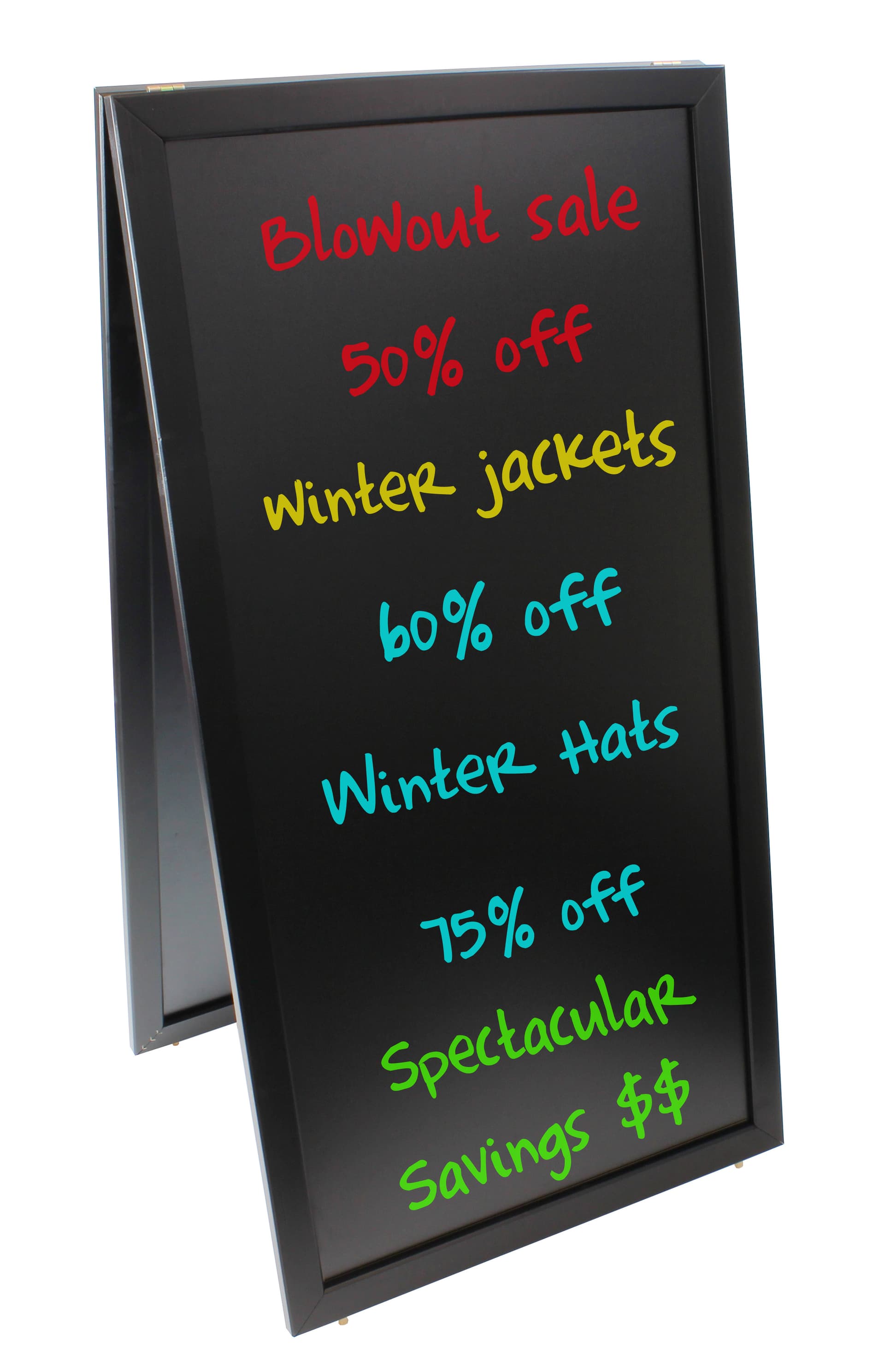 Wooden a-frame sign with handwritten messaging