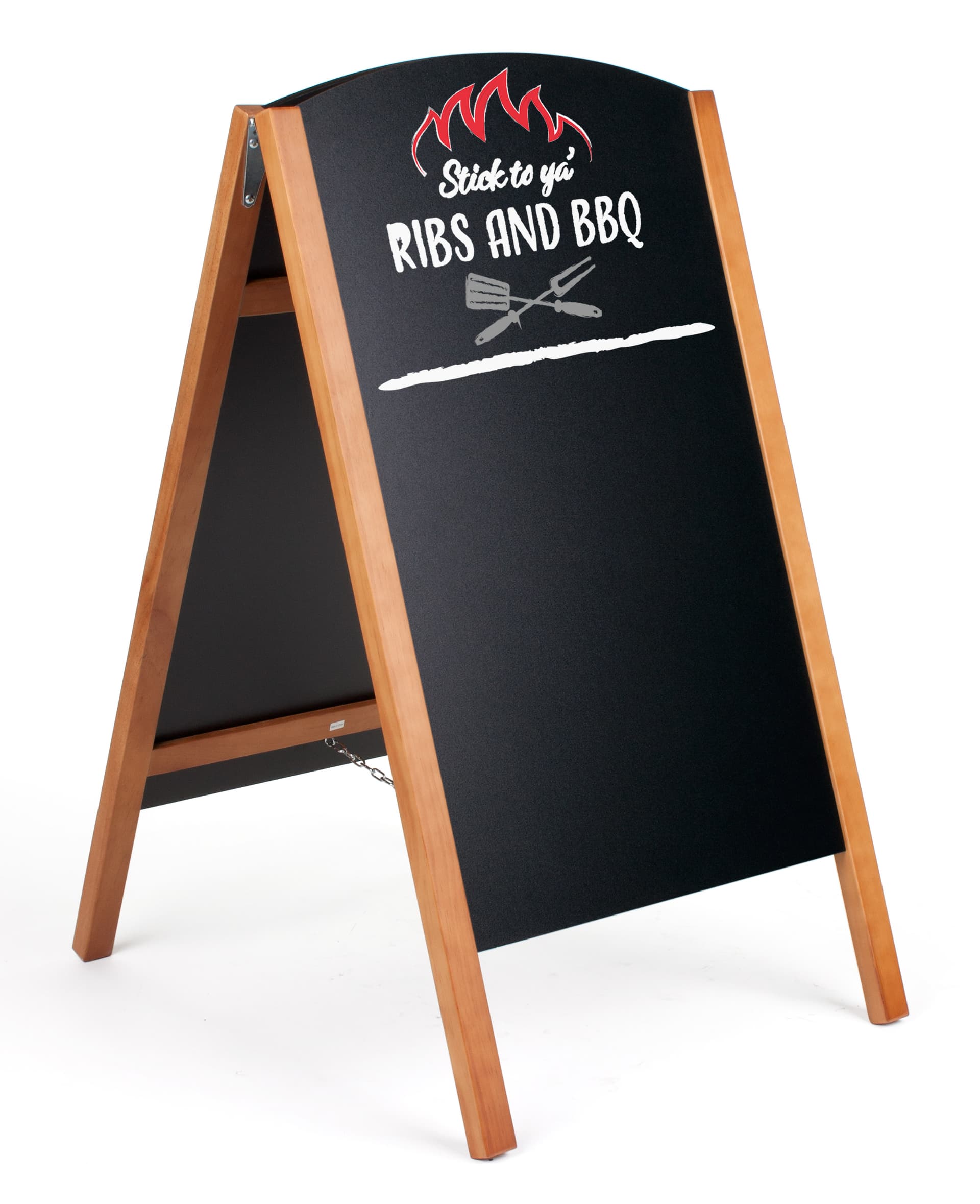 Teak digitally printed chalkboard easel with custom graphic
