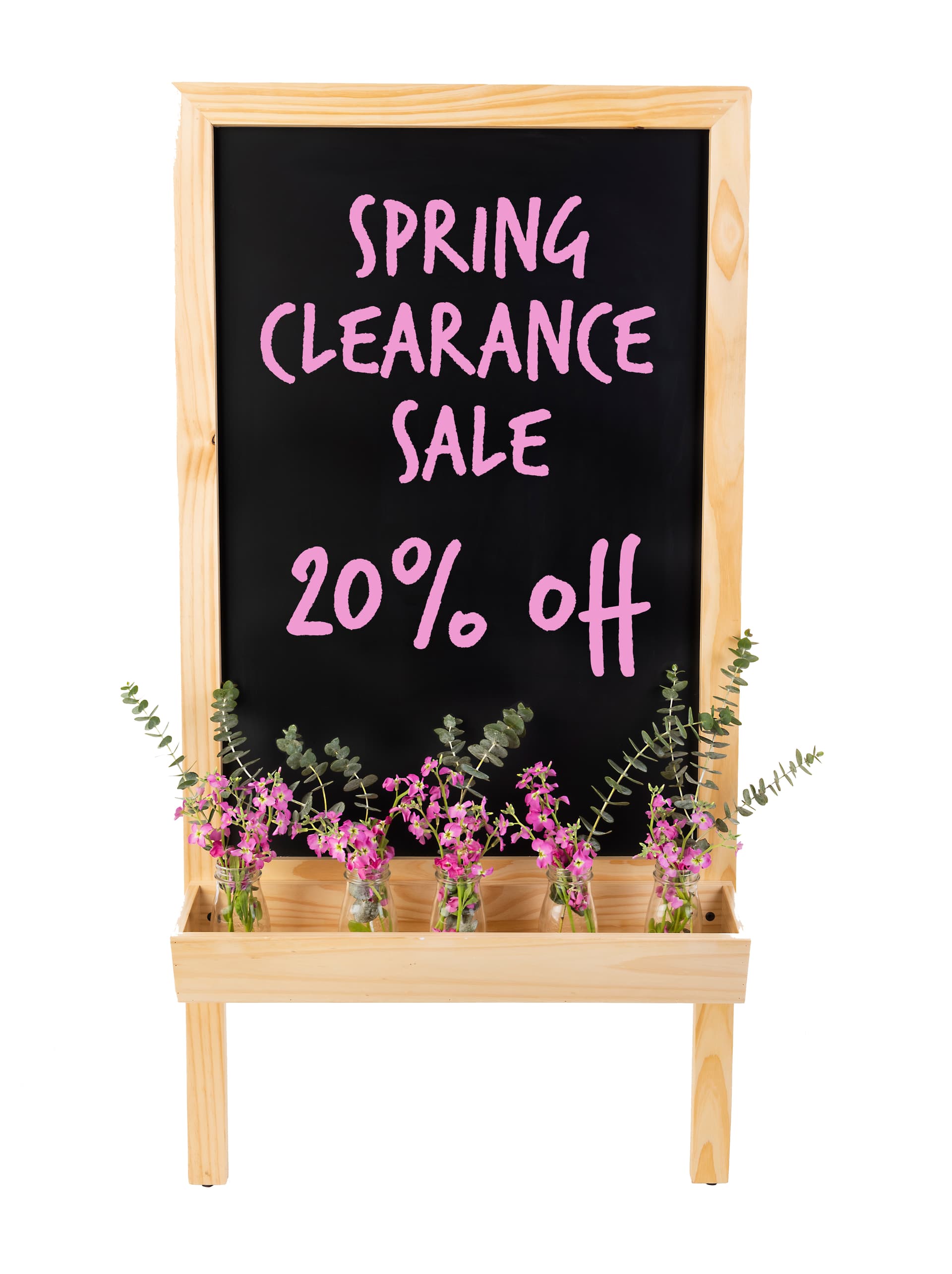 Chalkboard sidewalk sign with planter bottom and natural finish