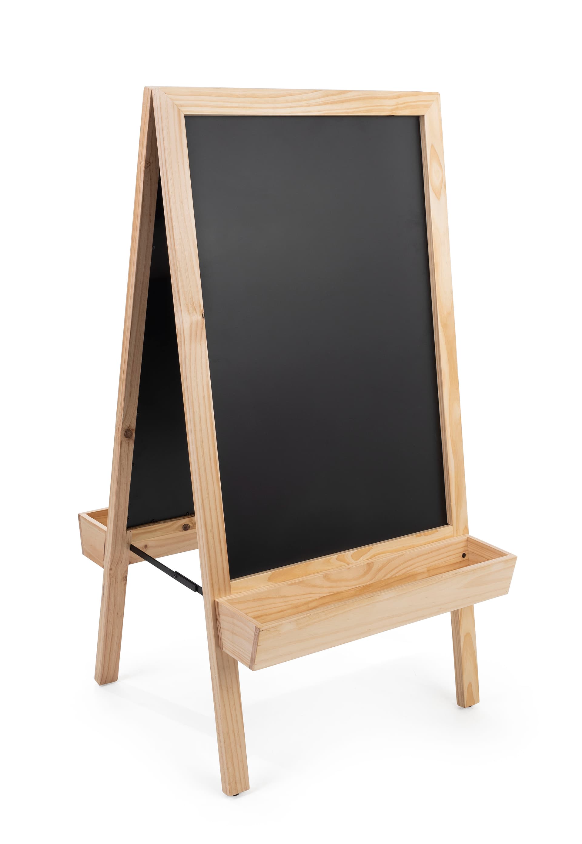 Chalkboard sidewalk sign with planter bottom and double write-on surfaces 