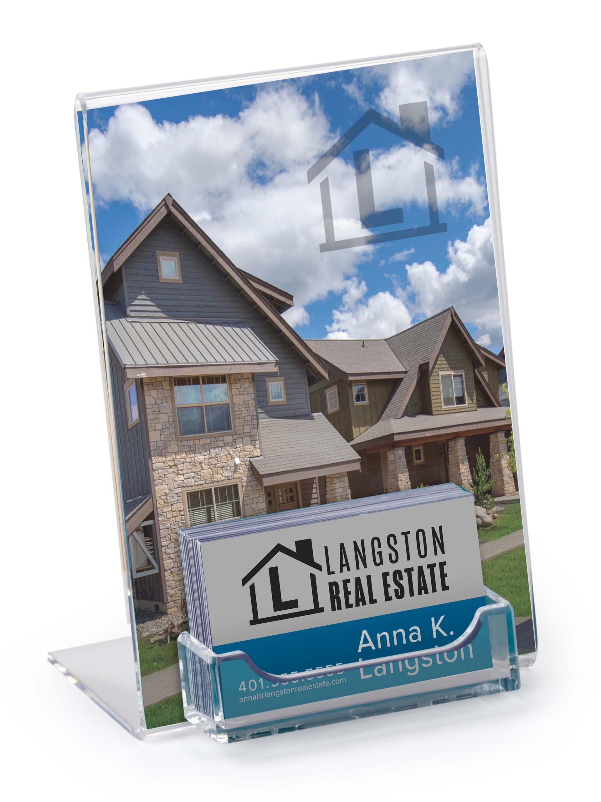 Acrylic business card display with sign holder for gift cards and business cards