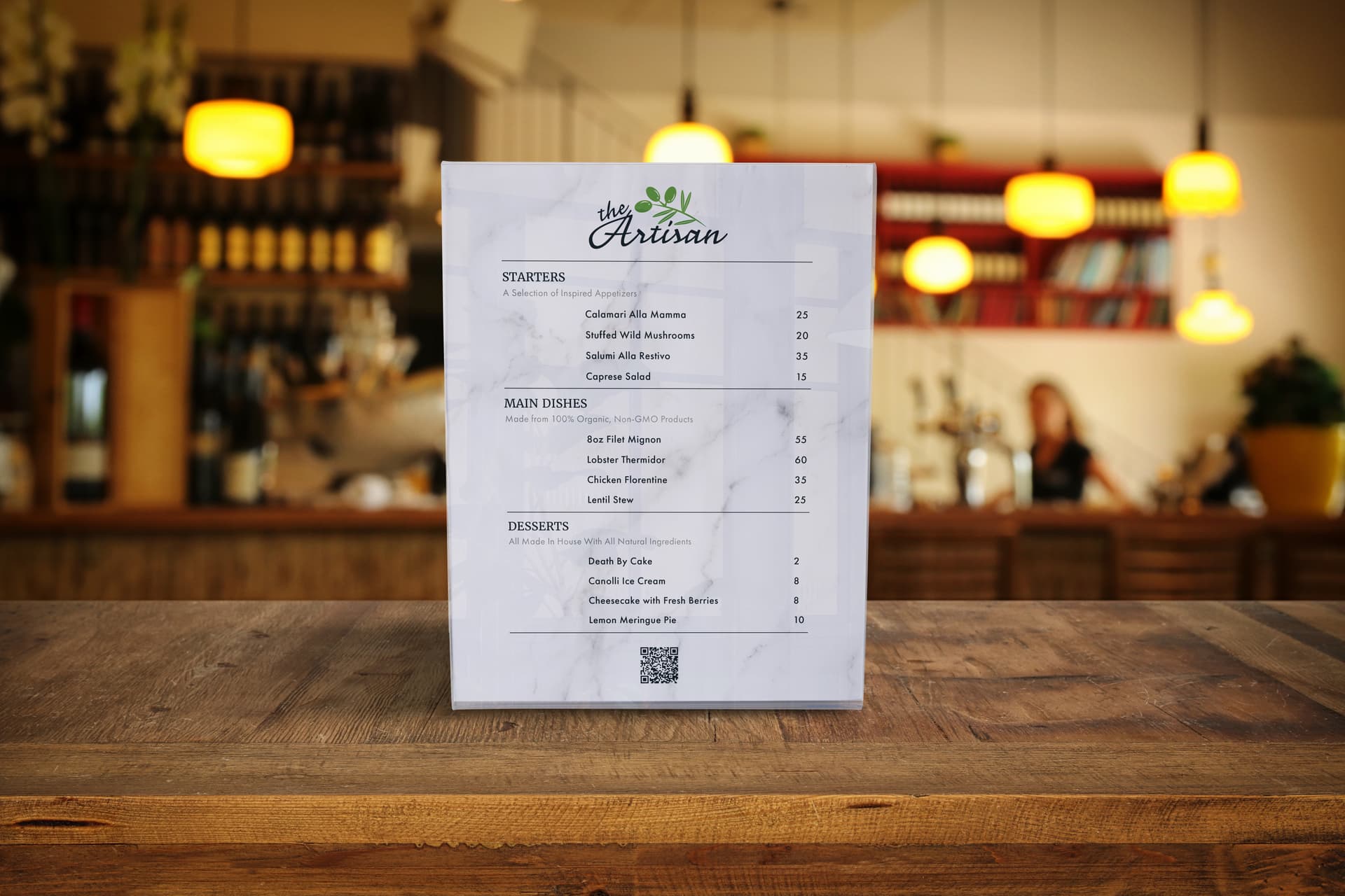 8.5 x 11 recycled acrylic sign holder with a menu in a cafe