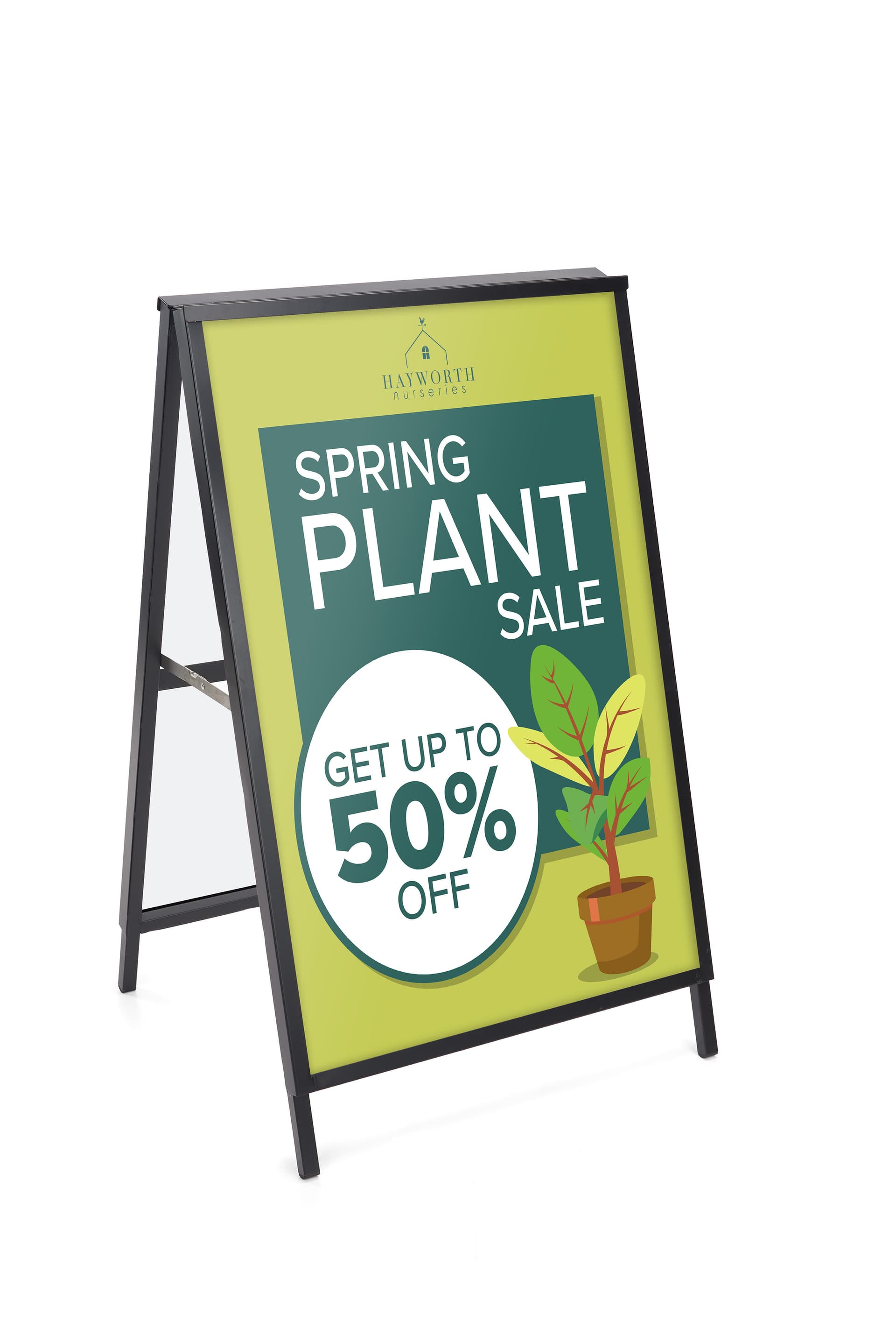 Real estate sign with black metal frame