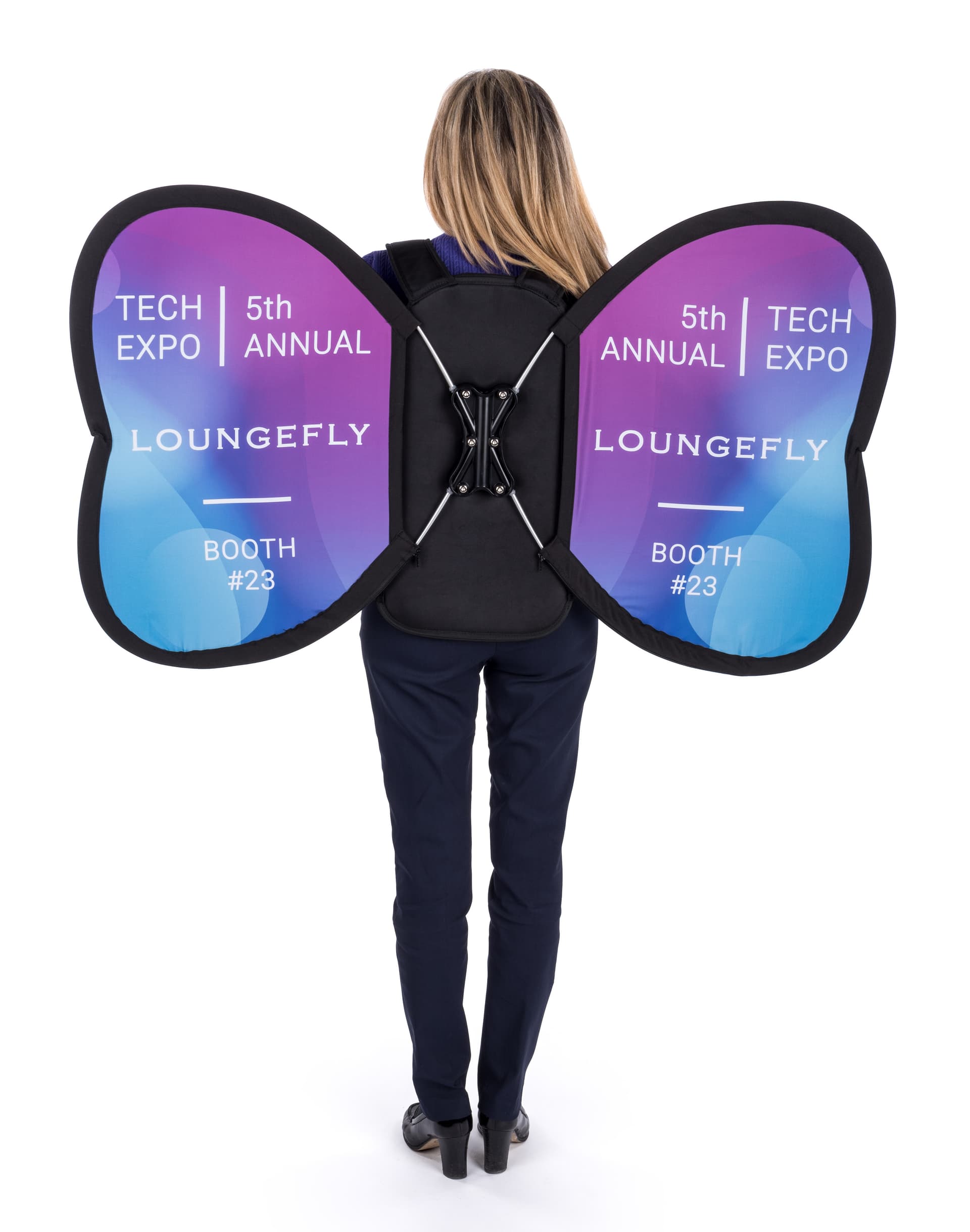 Wearable wing-shaped backpack banner advertising