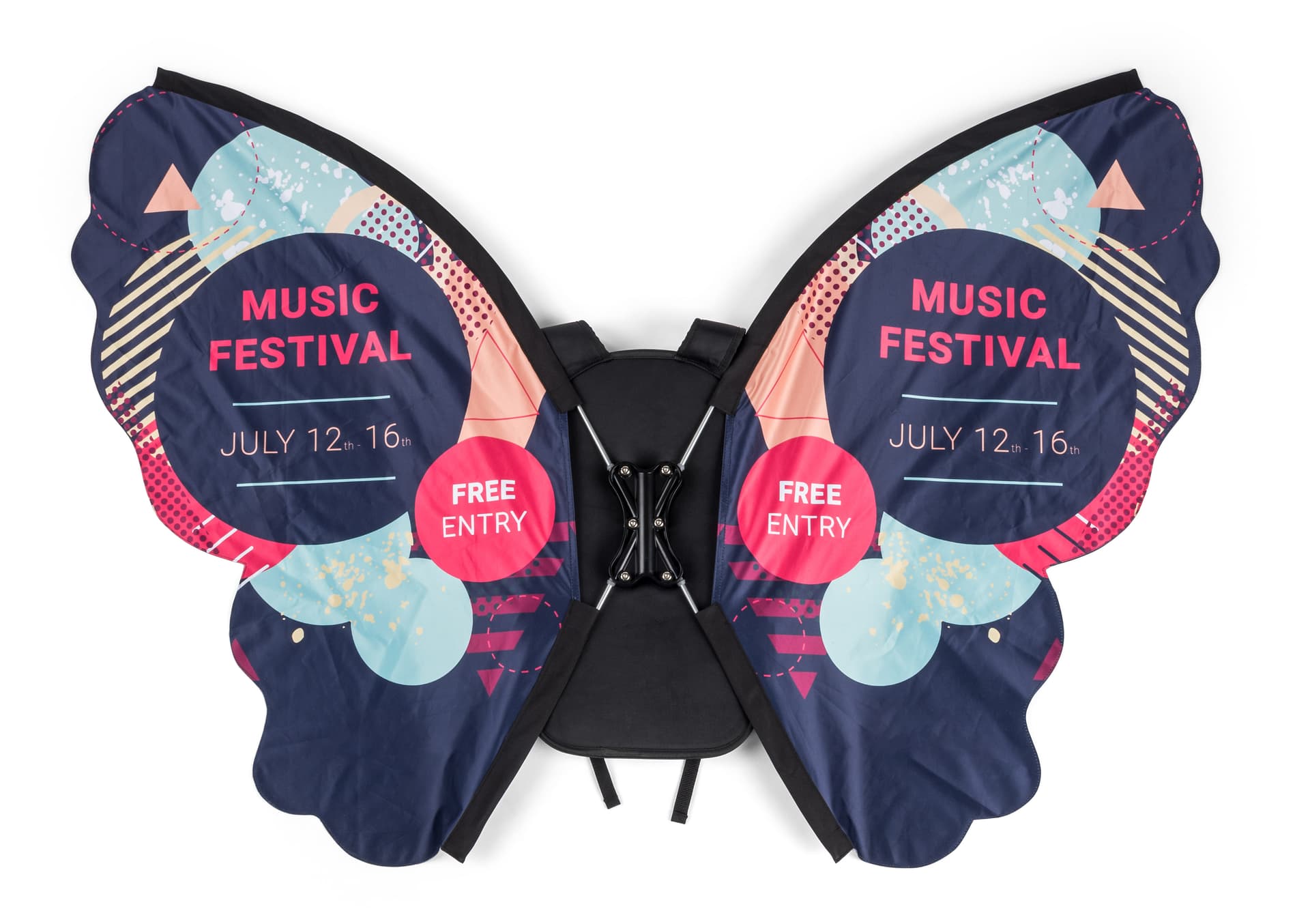 Walking butterfly backpack advertising with full color graphics