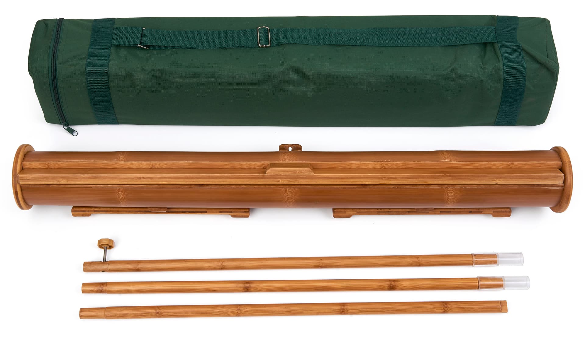 Bamboo banner stand with green nylon carry bag 