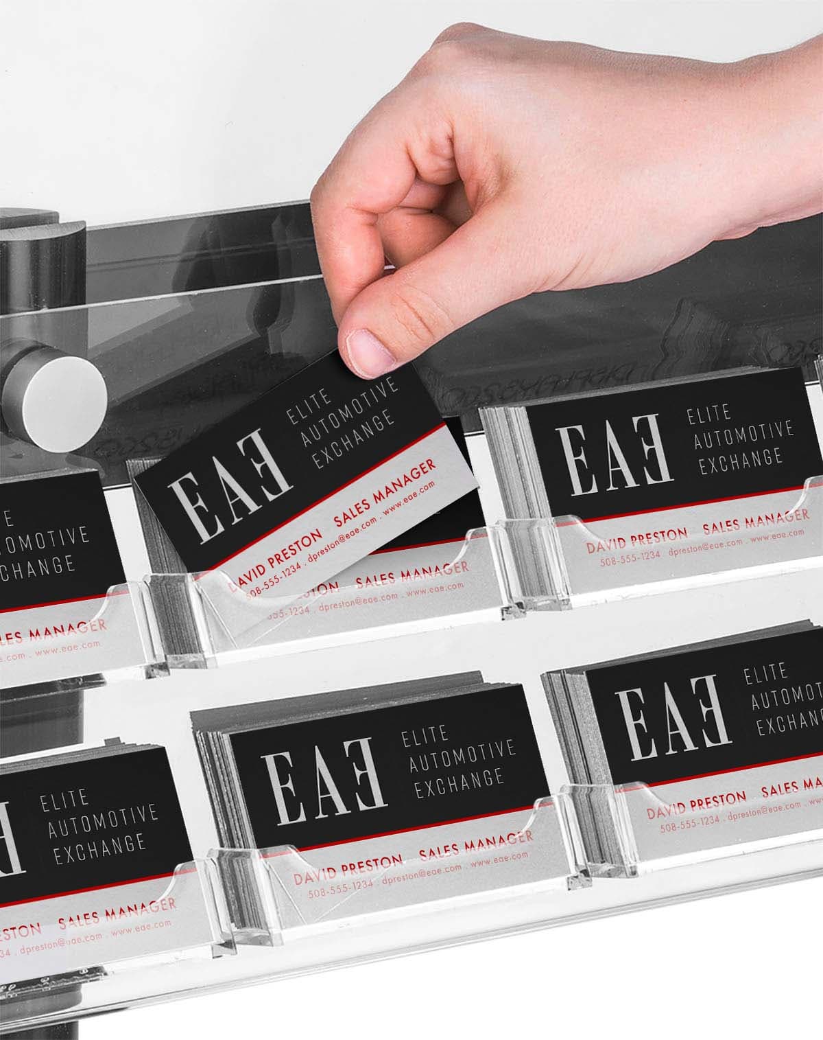 Easy to Restock Double-Sided Poster Stand with Business Card Slots