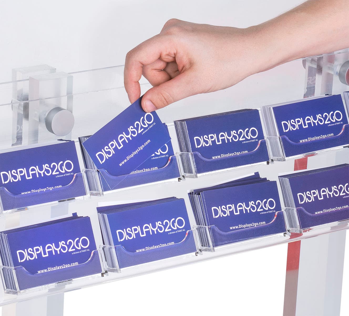 Acrylic Poster Stand with Business Card Holders and 20 Open Pockets