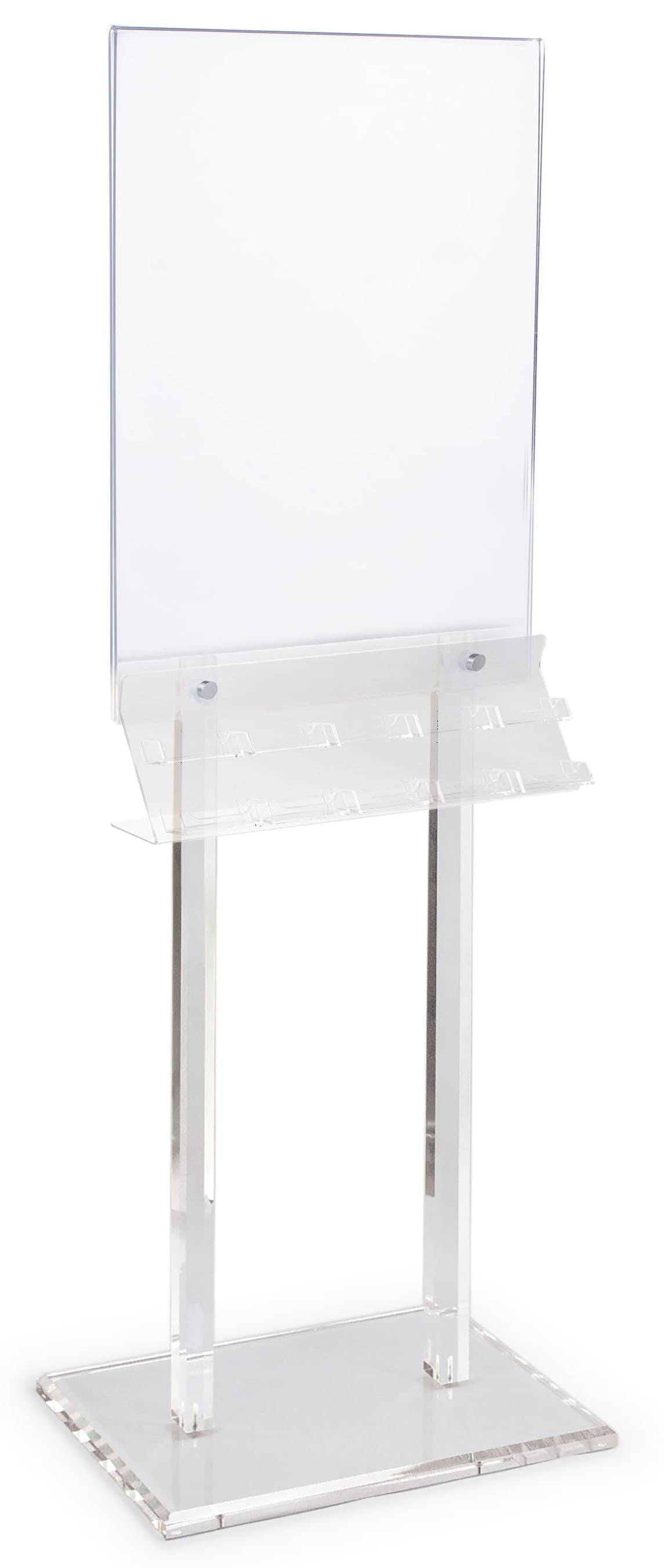 Clear Poster Stand with Business Card Pockets on One Rack
