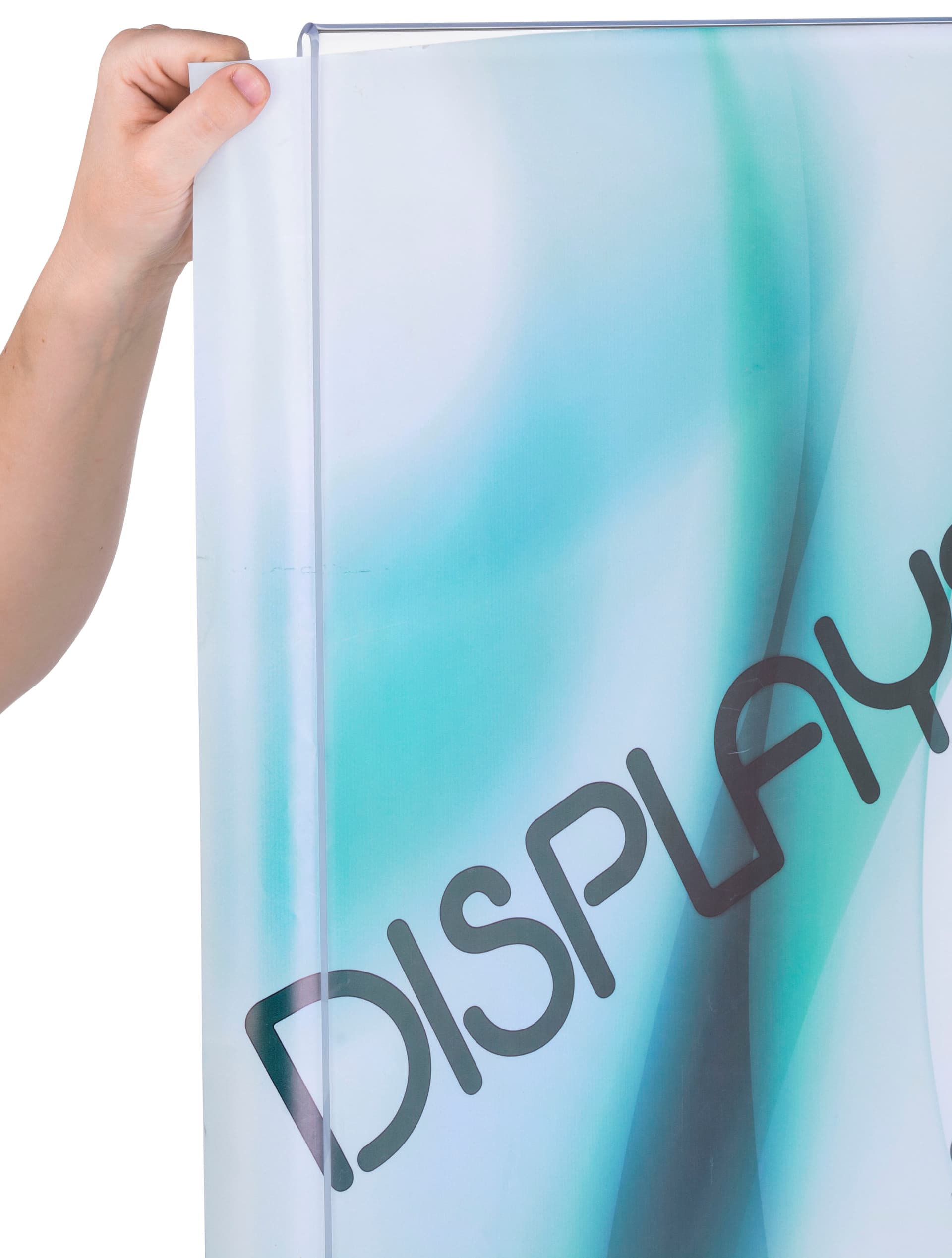 Clear Poster Stand with Business Card Pockets with Side Insert