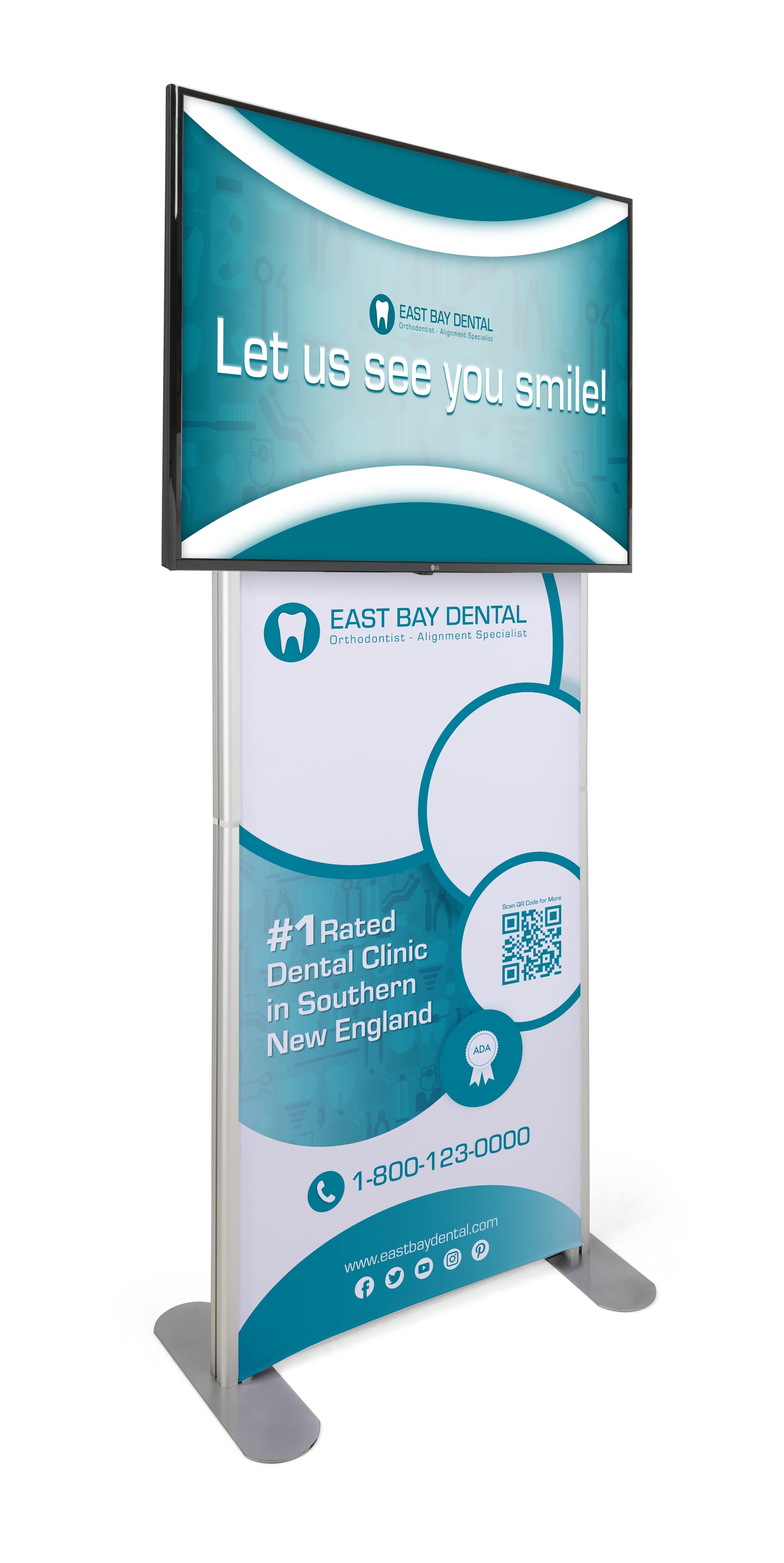 Poster tv stand with double sided graphics