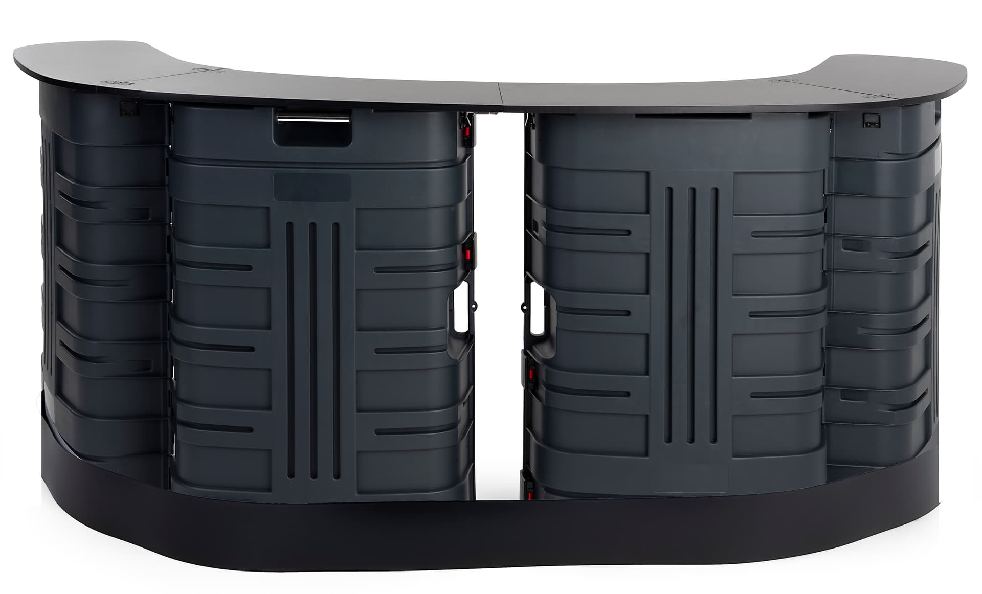 Shipping case counter kit with black kickplate to conceal wheels