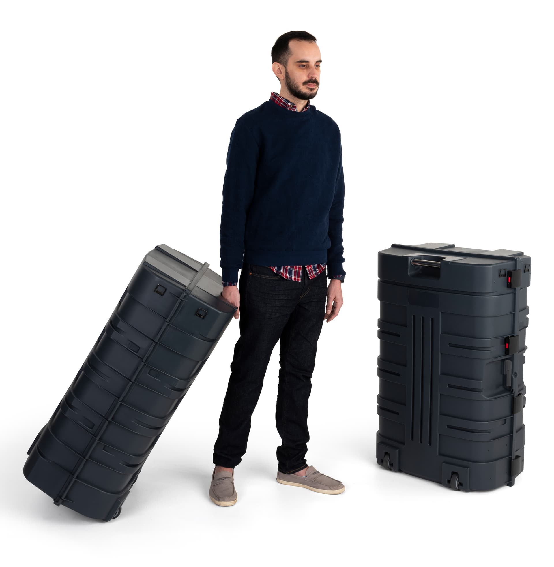 Shipping case counter kit with two mobile luggage crates