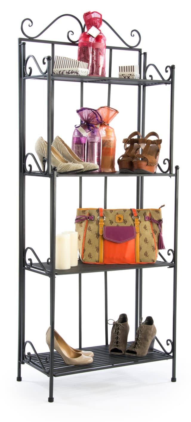 Wrought Iron Rack | (4) Wire Shelves & Stabilizing Levelers | Displays2Go