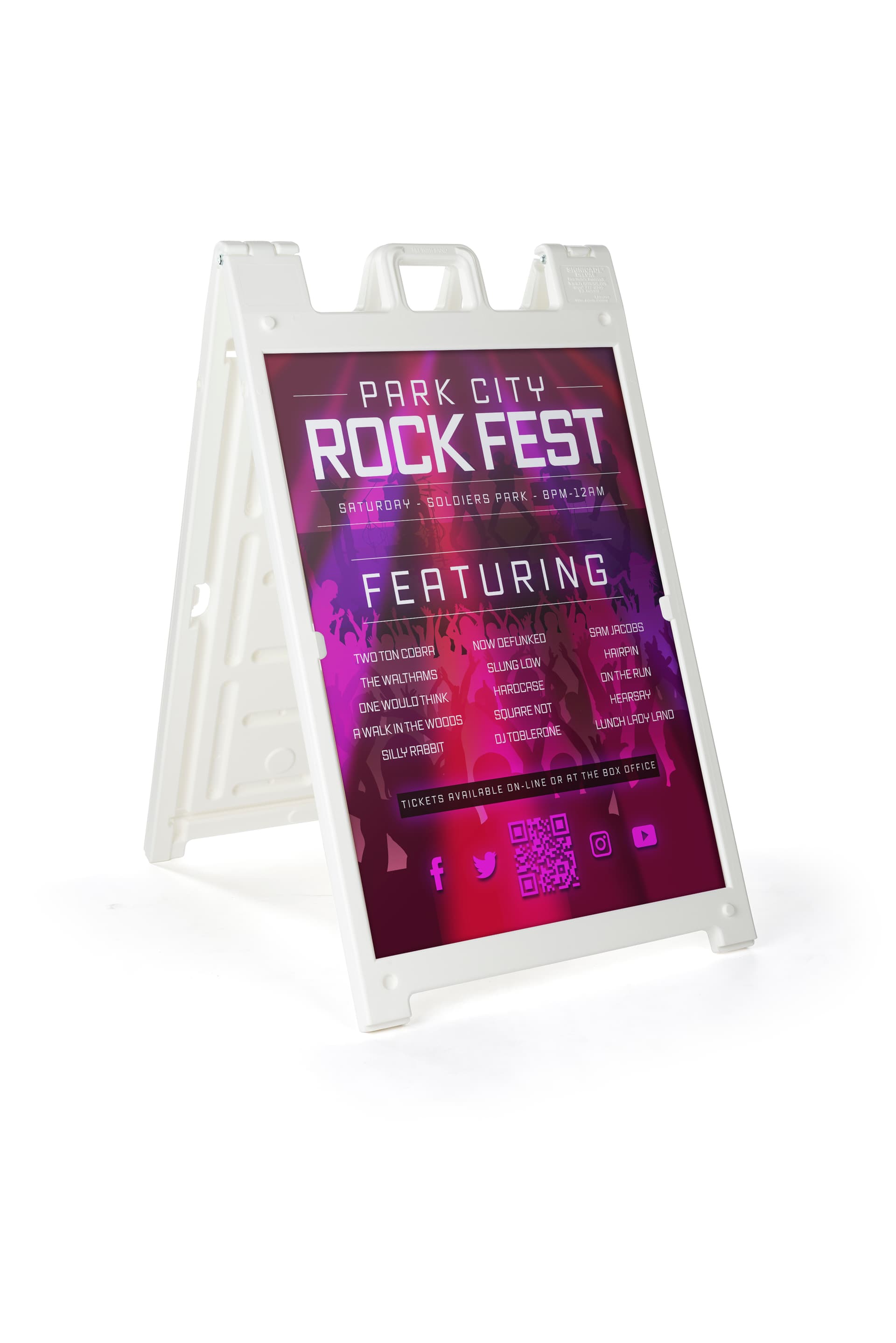 Outdoor signs with fill holes for weight and stability