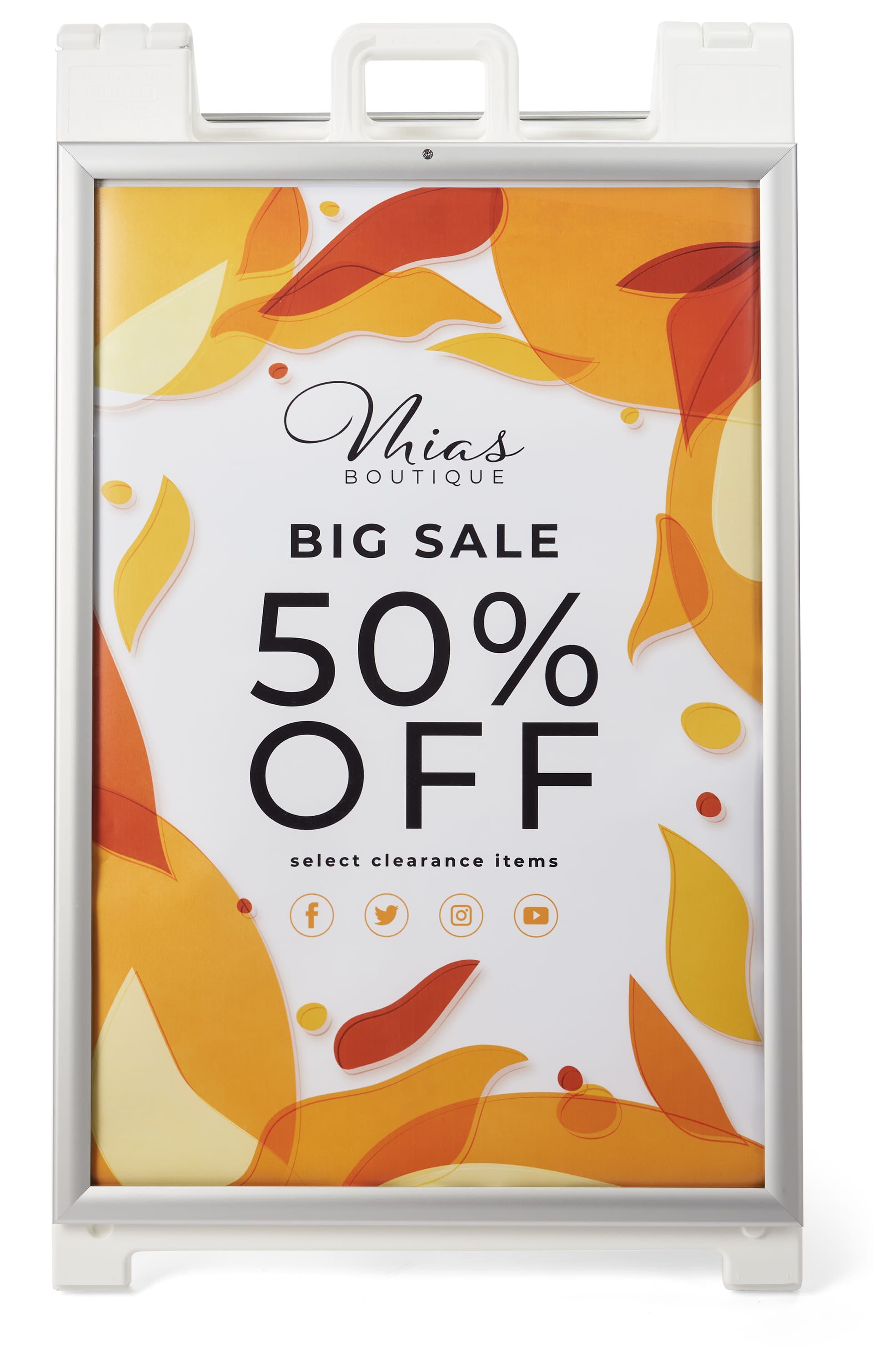 White snap open a-frame sidewalk sign with 24 x 36 display areas