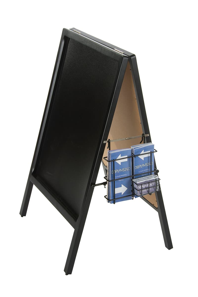 Black A-Frame Literature Pocket With Business Card Holder for Brochures and Magazines