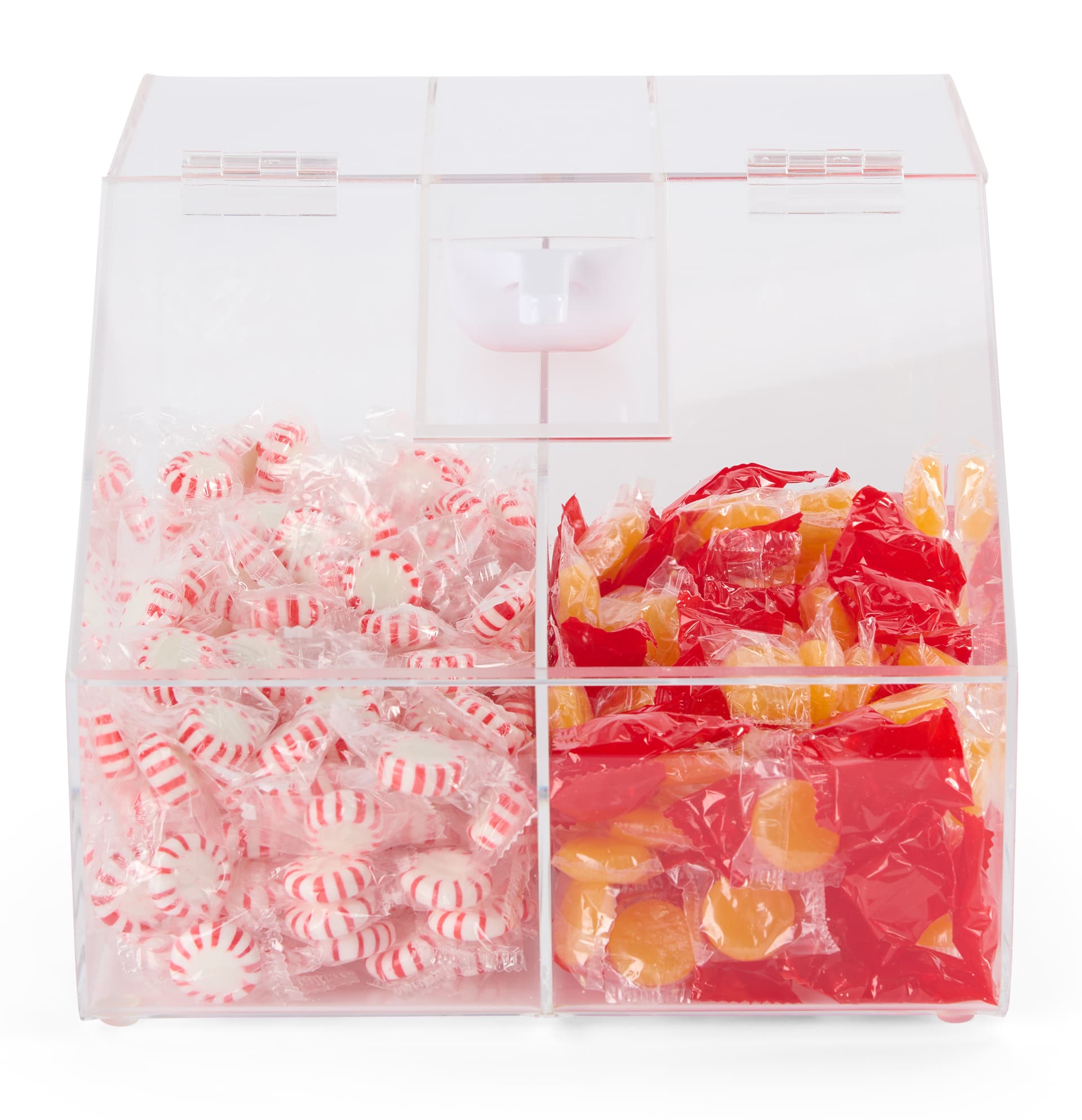 Acrylic candy bin with an overall height of 8 inches tall
