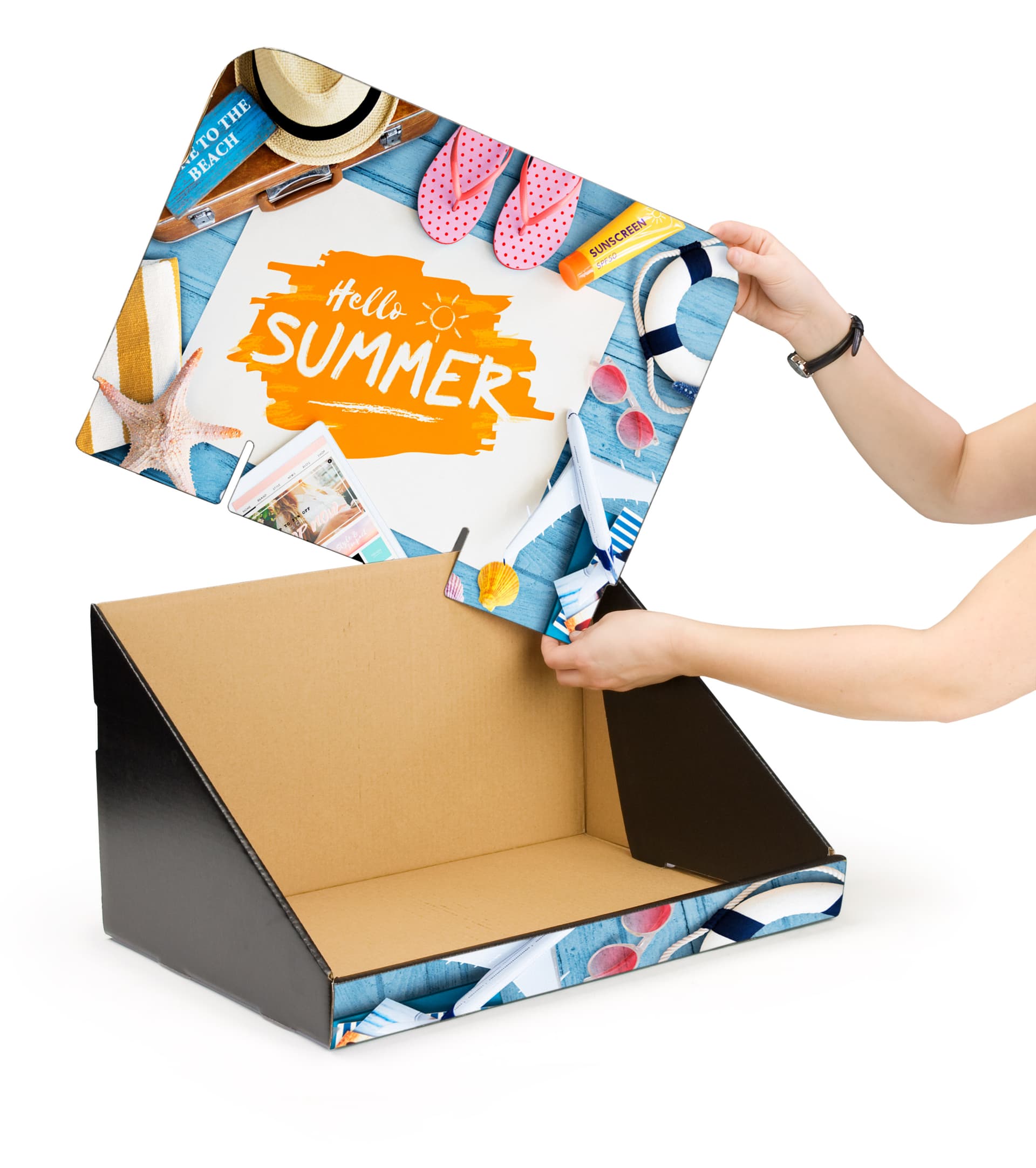 Custom corrugated counter display with removable header