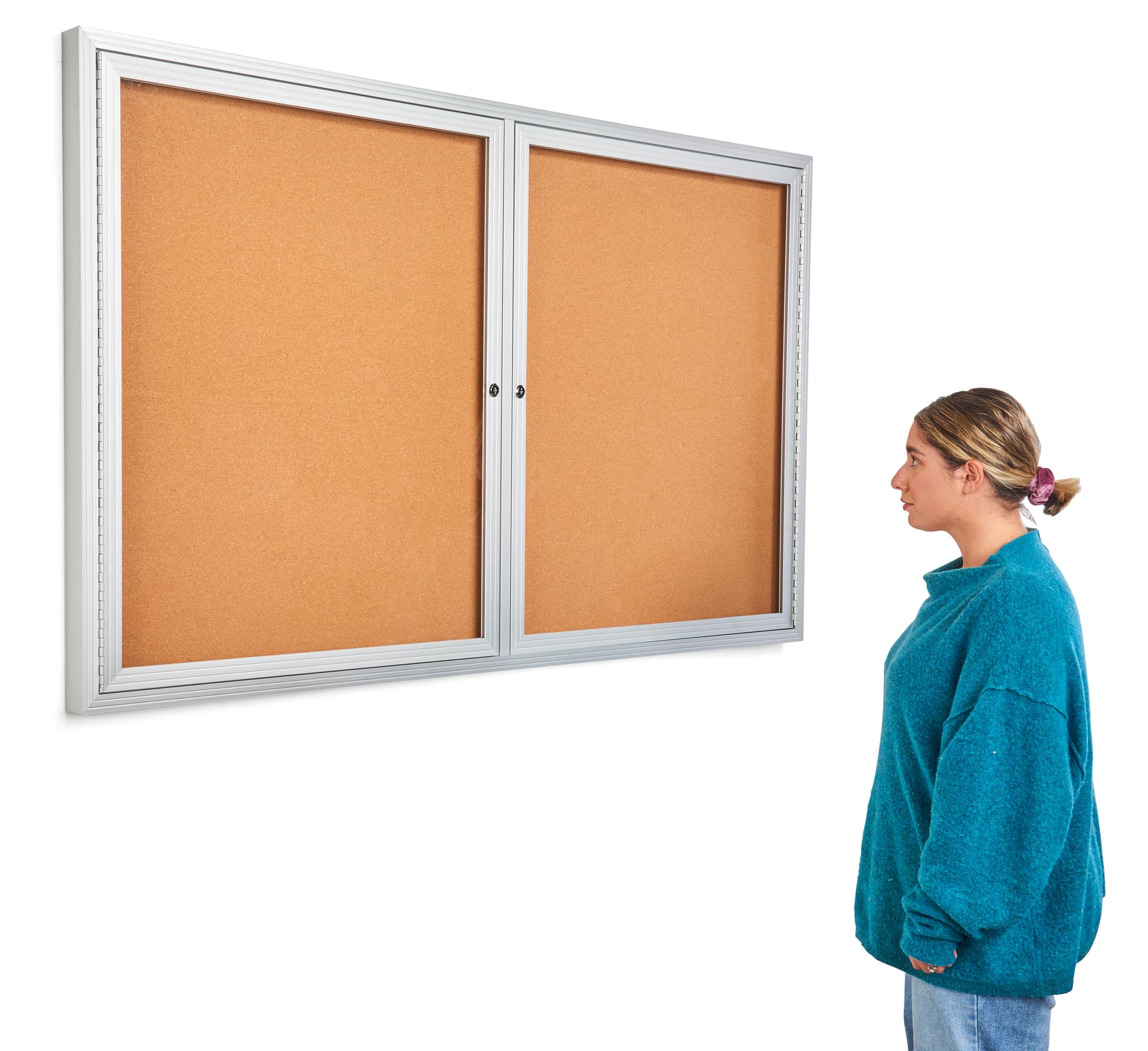60 x 36 locking cork board with natural finish