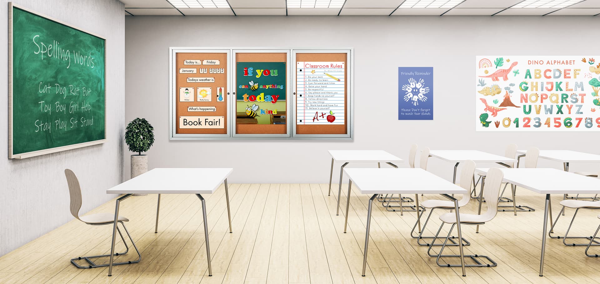 This 72 x 36 locking bulletin board includes hardware and brackets