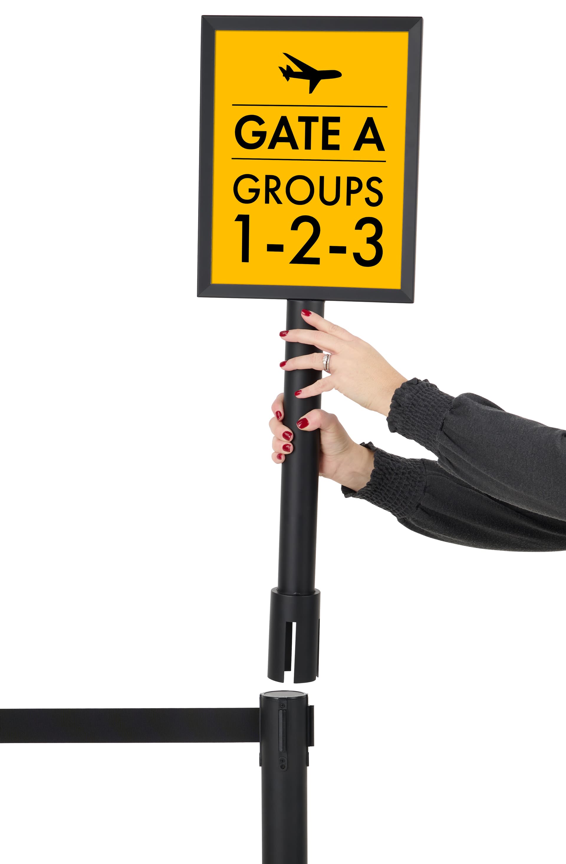 Extra tall stanchion sign attachment pole adapter to ensure a secure fit