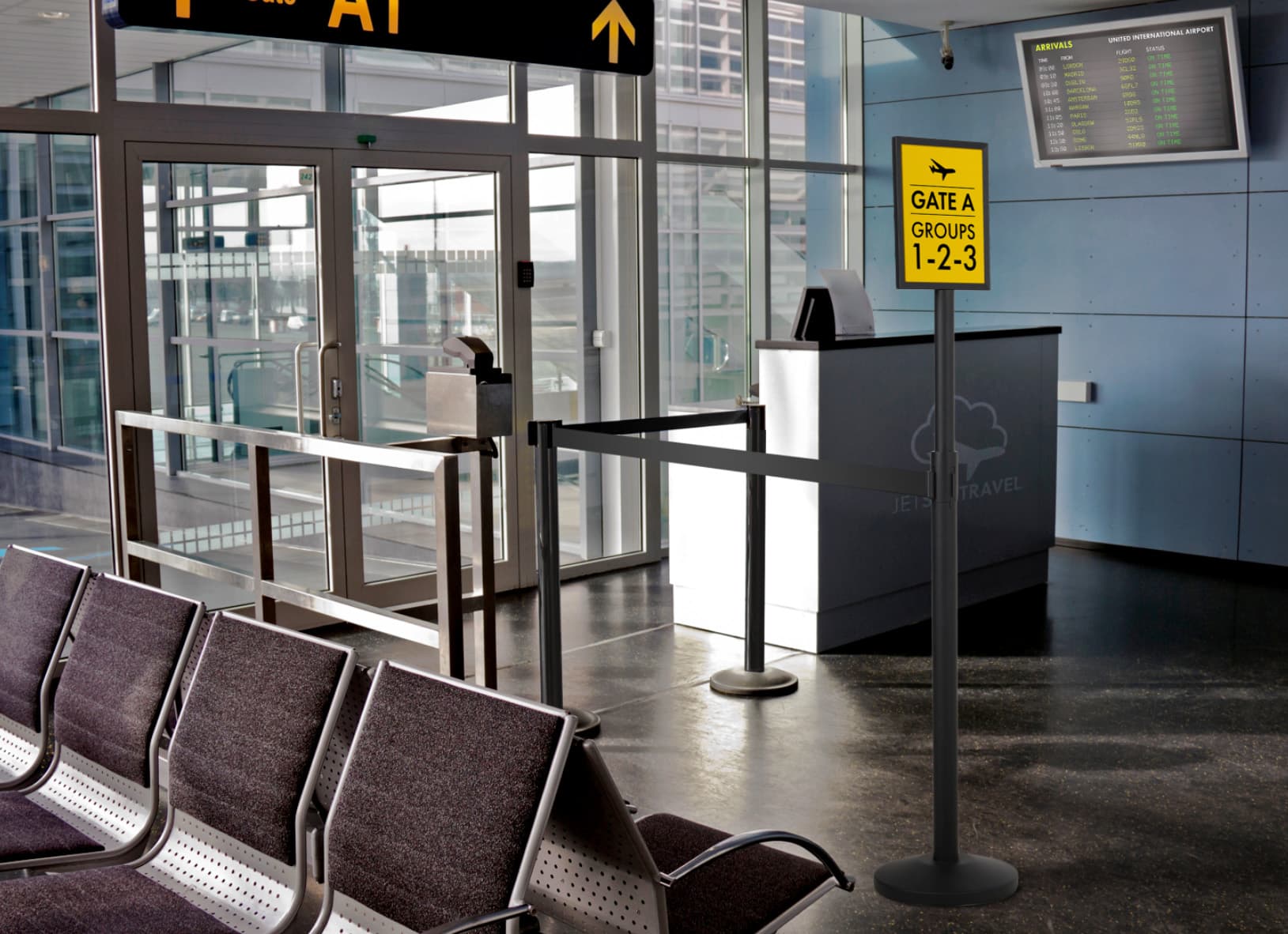 Extra tall stanchion sign attachment with universal fit for 2.5" stanchion posts