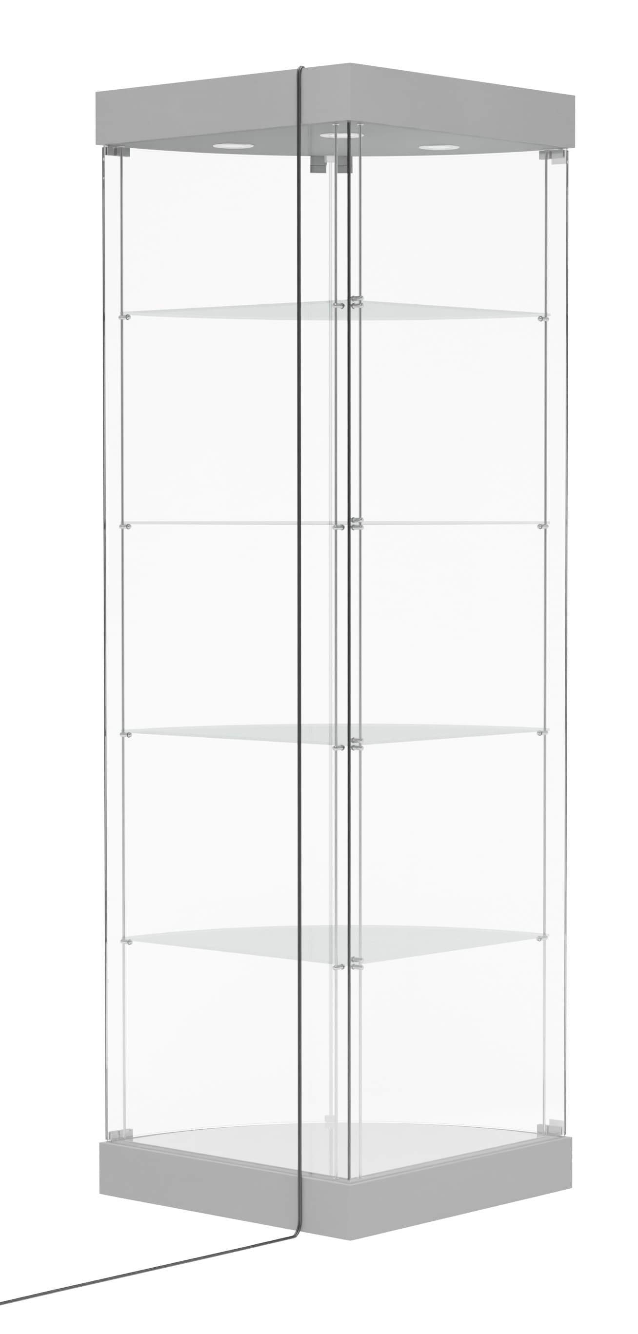 Corner display case with power cord 
