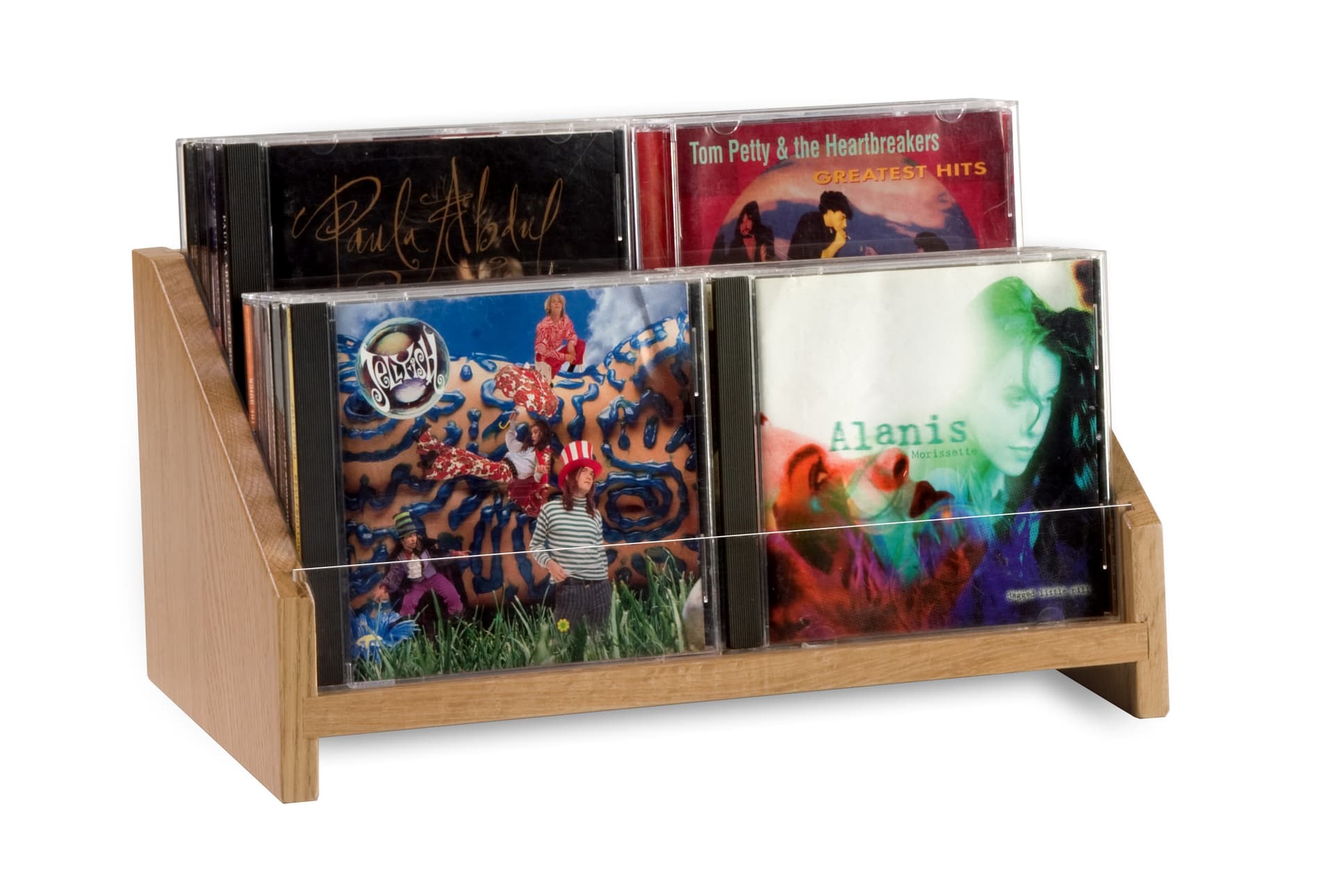CD Display w/ 2-Tiered Design & Oak Finish | Displays2Go