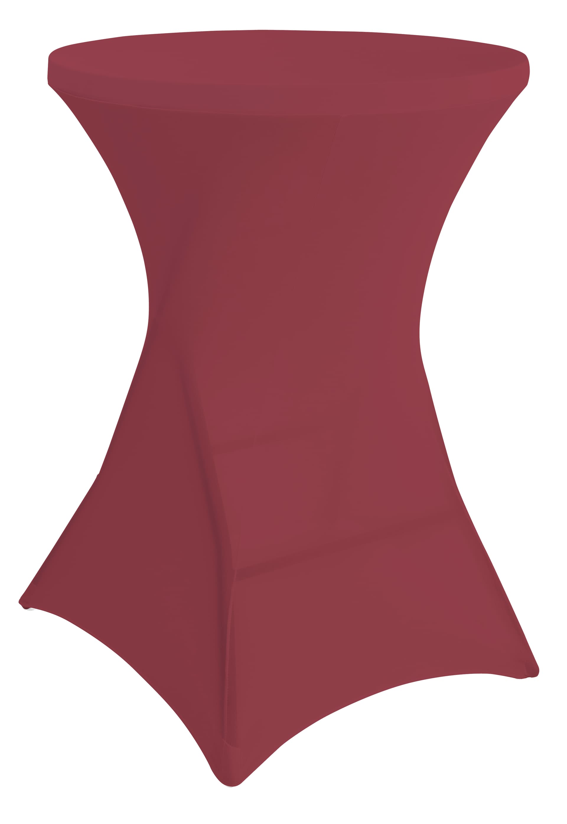 Round stretch table cover with dimensions of 31 inches wide by 43 inches tall