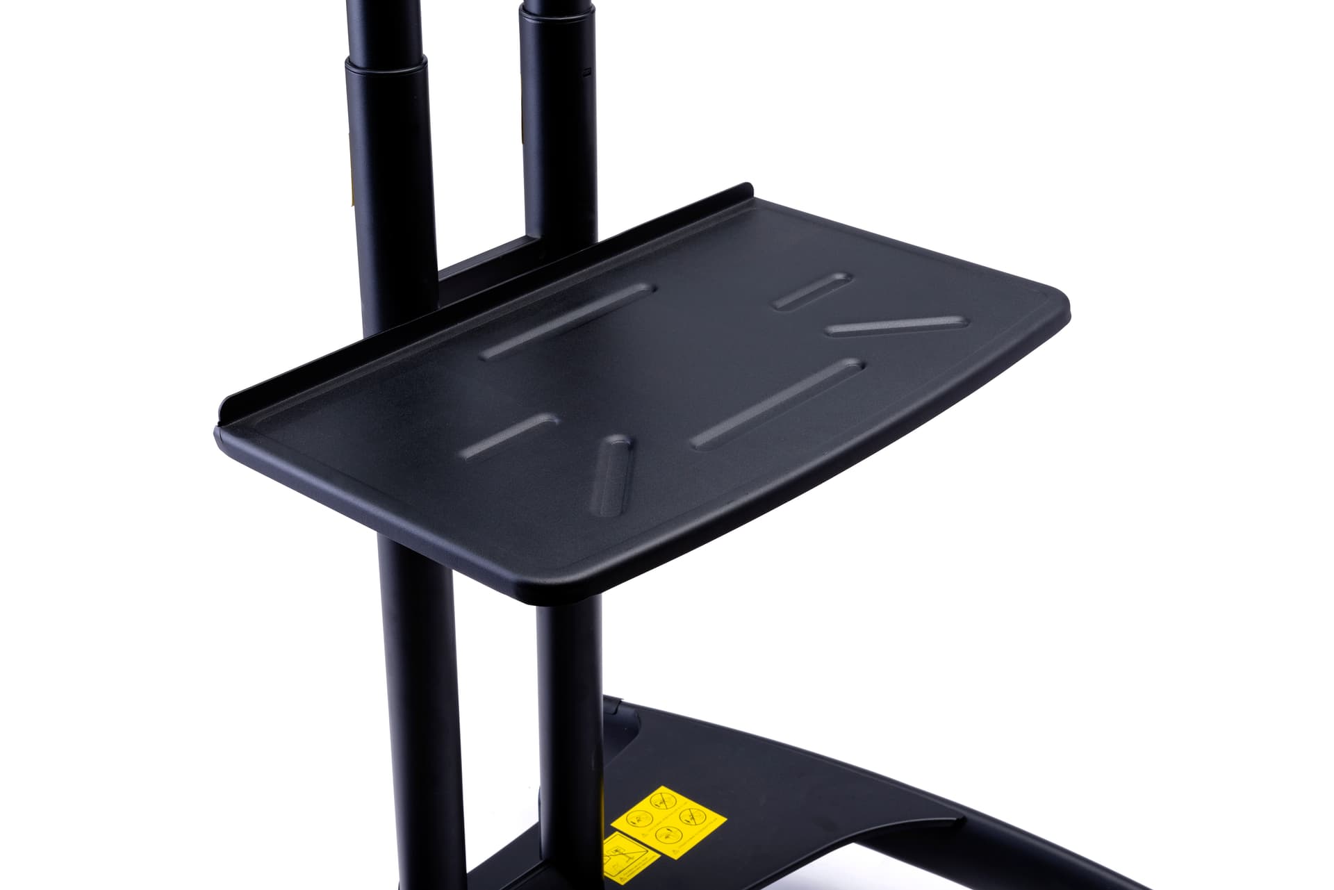 Rolling widescreen TV stand with two shelves for devices 
