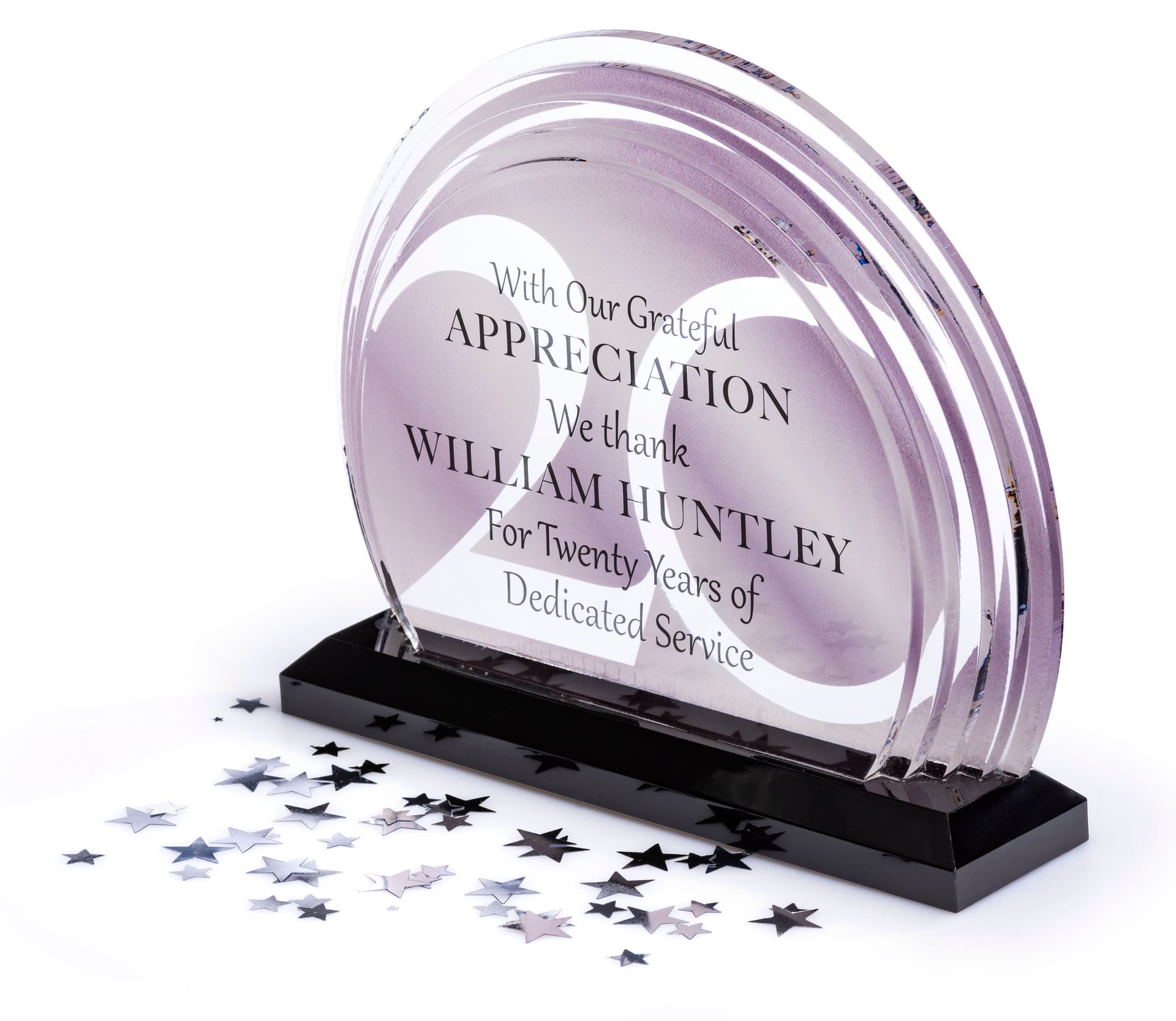 Custom printed acrylic half moon business trophy