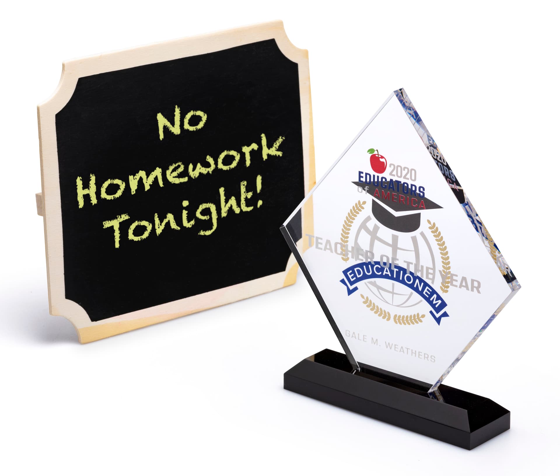 Square diamond recognition trophy with full body printing