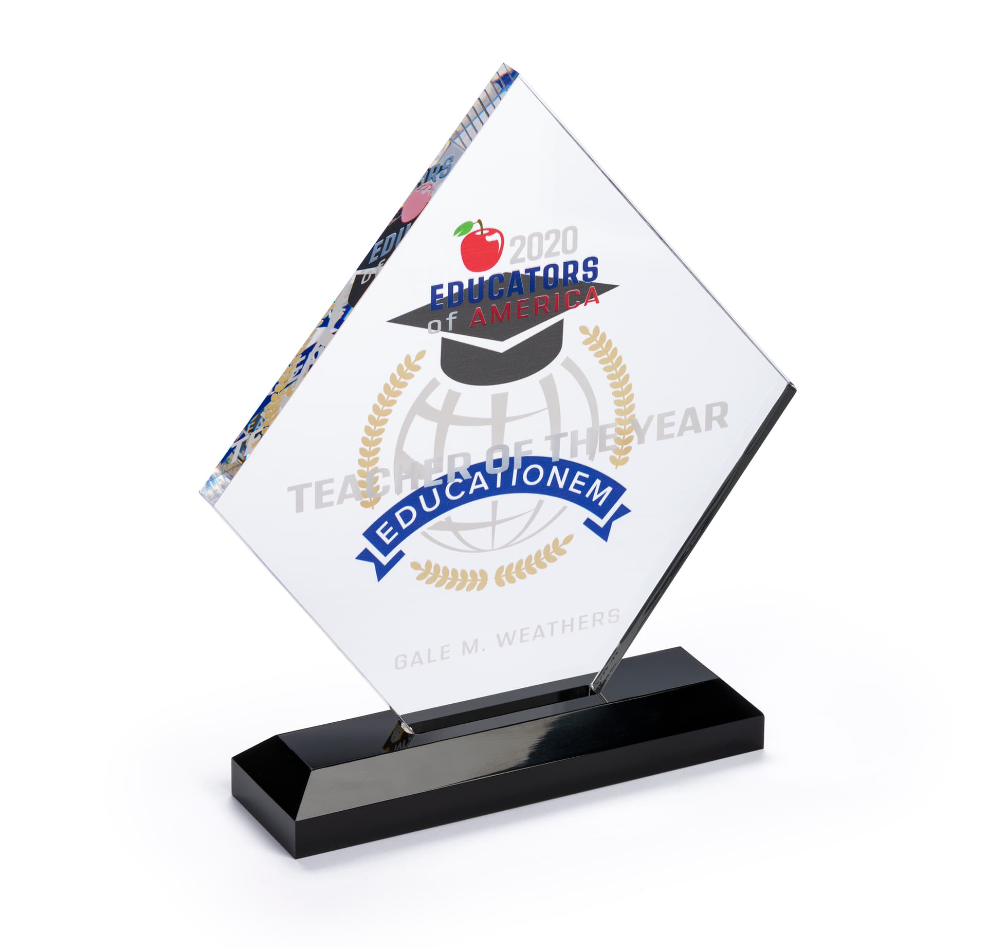 Square diamond recognition trophy with 6.75 inch width