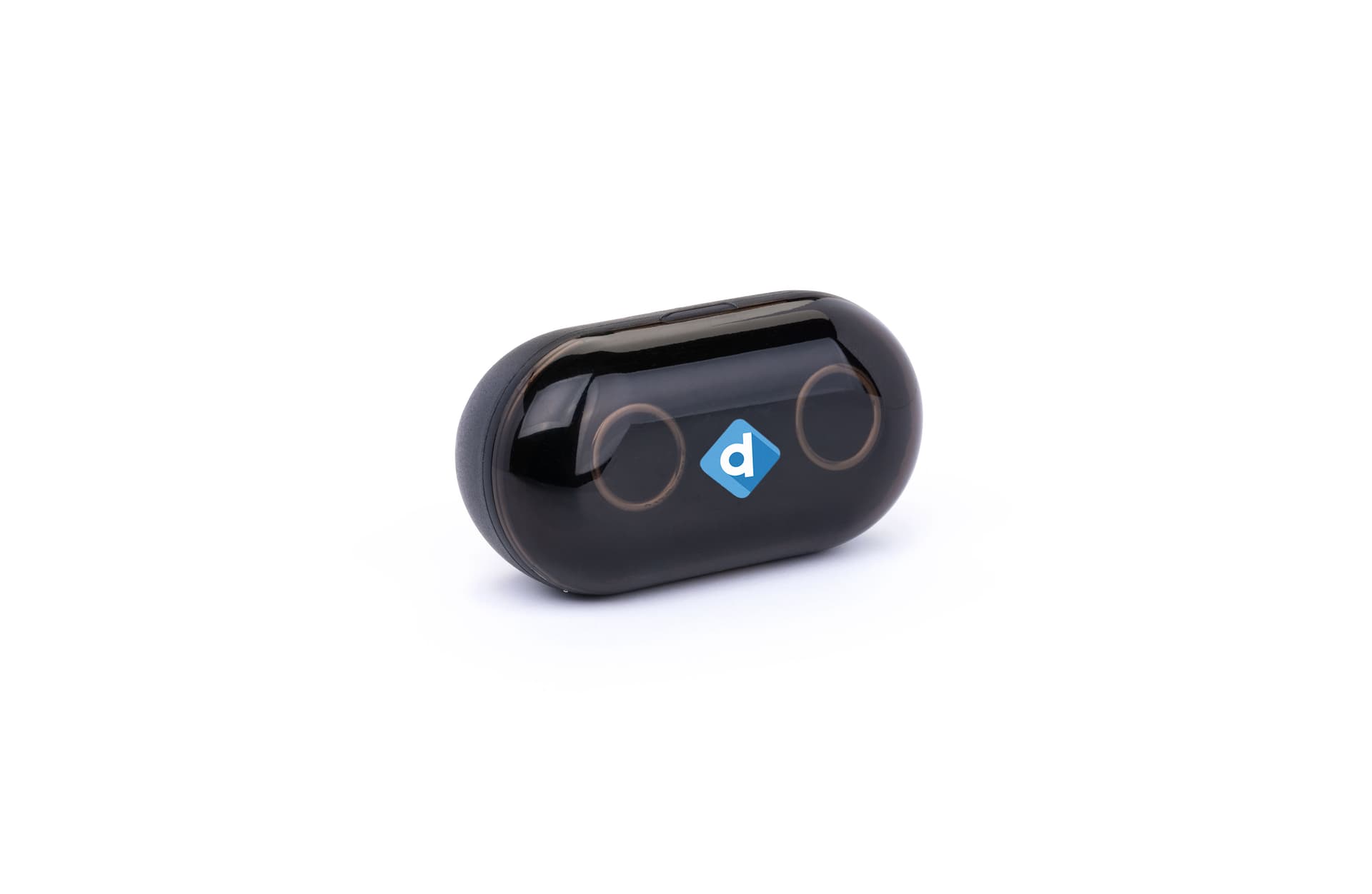 Black promo branded wireless earbuds with full color printing
