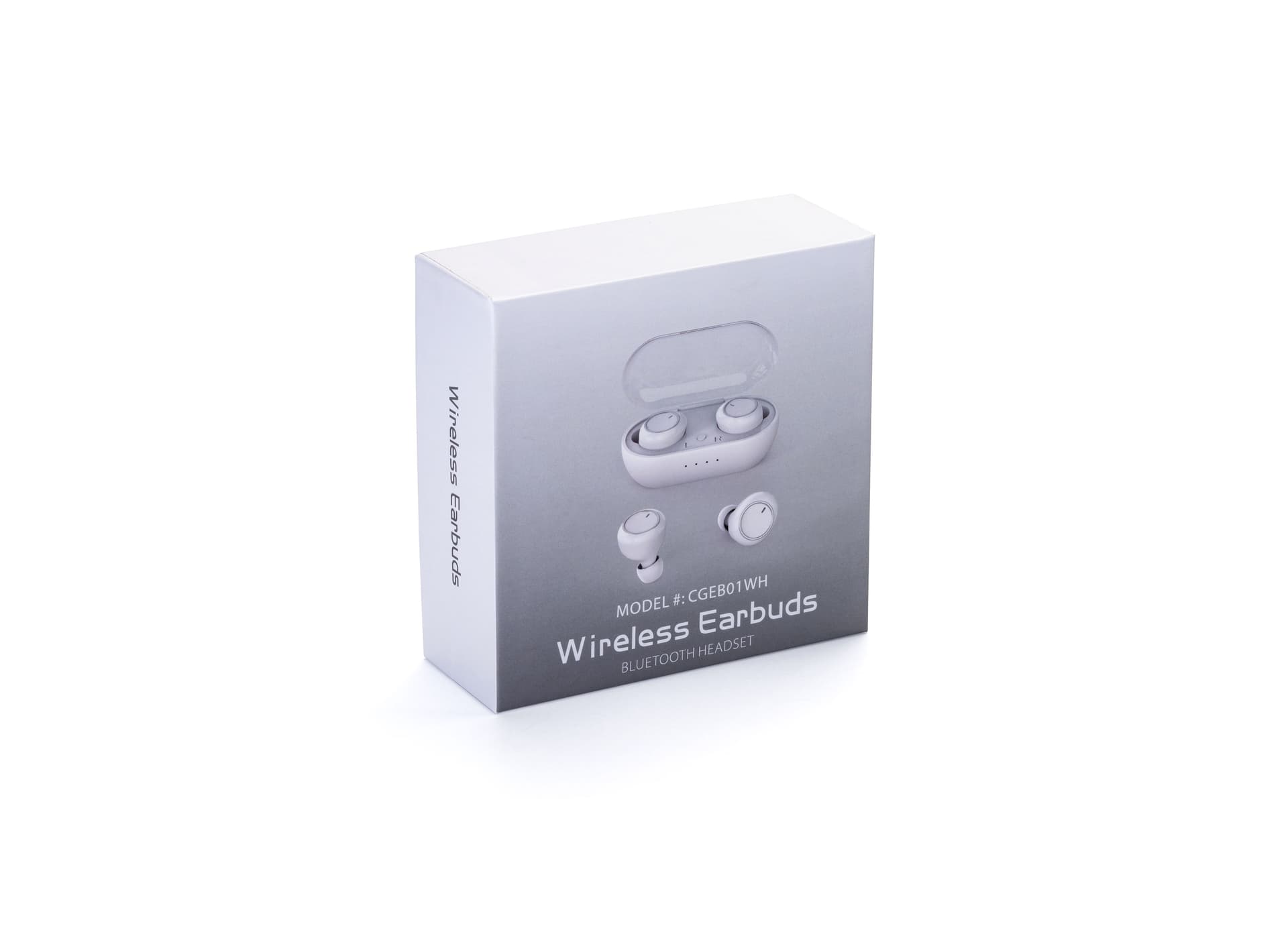White custom logo branded earbuds with gift box for corporate giveaways 