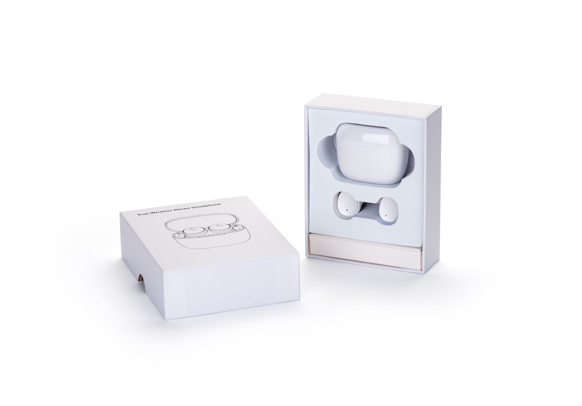 White promotional wireless earphone buds with non-branded gift box